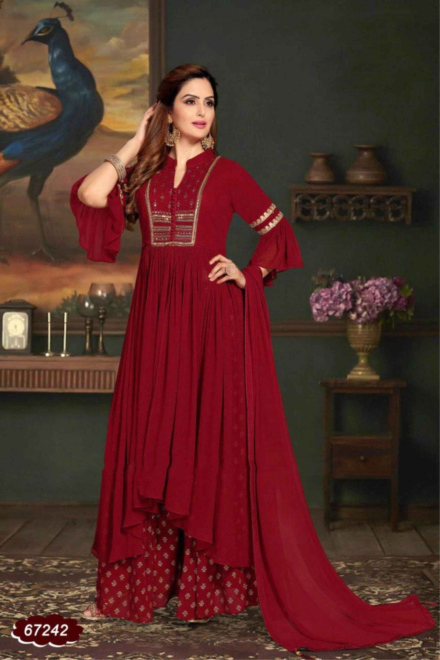 Maroon colour 2025 plazo suit