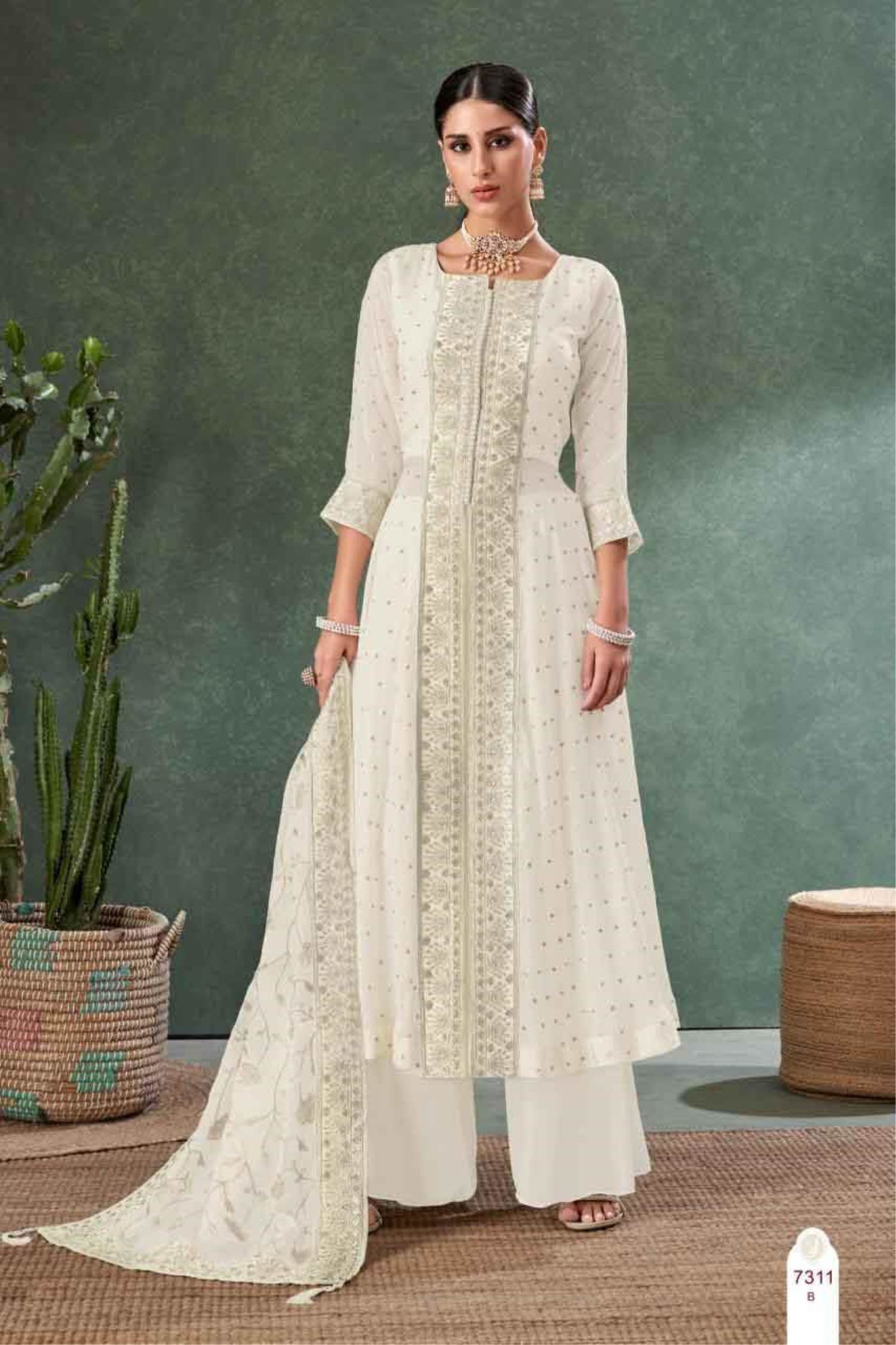 Cream Color Party Wear Designer Plazo Suit ANOKHI FASHION