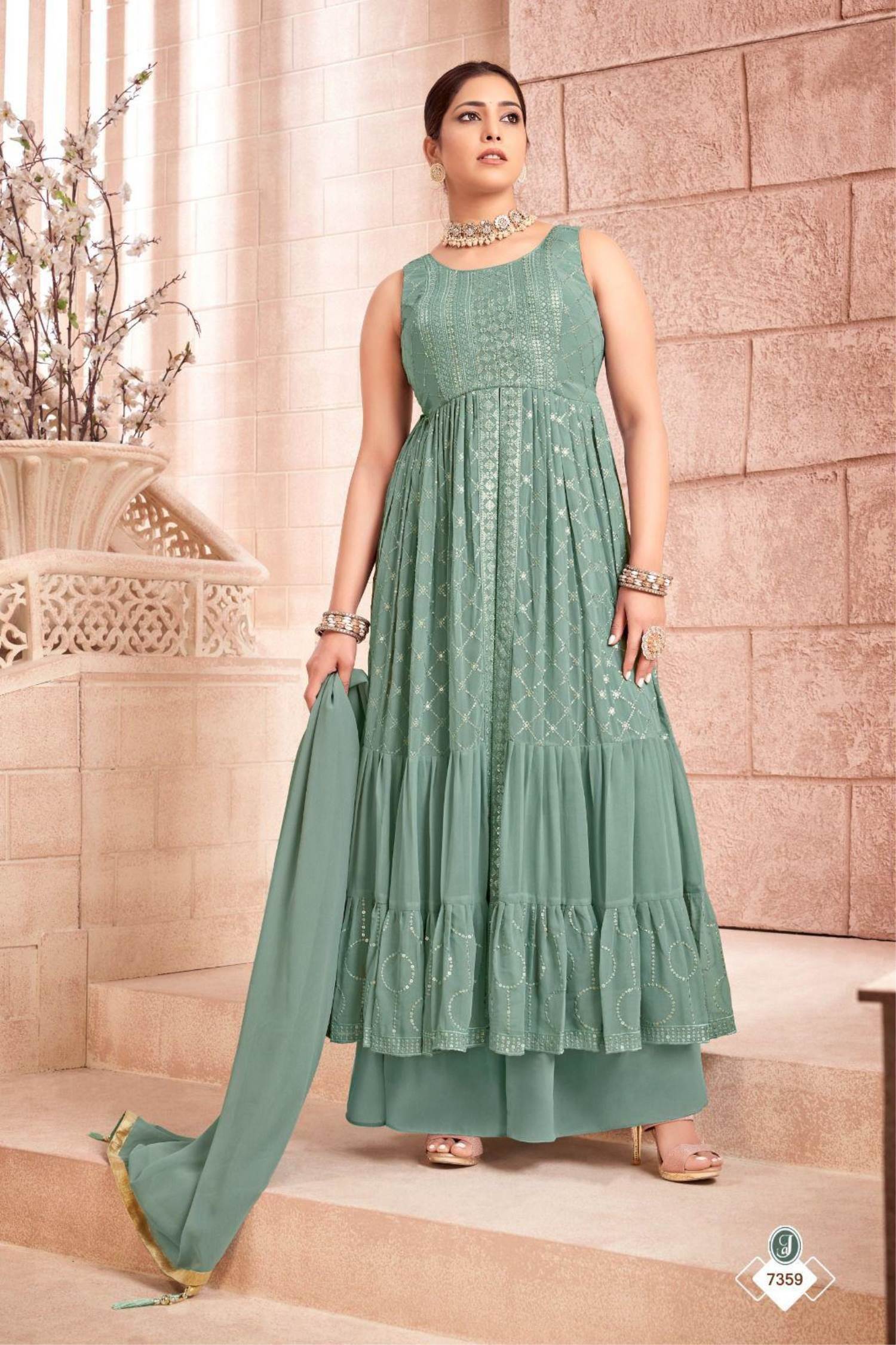 Green Color Party Wear Designer Indo Western Plazo Suit ANOKHI FASHION