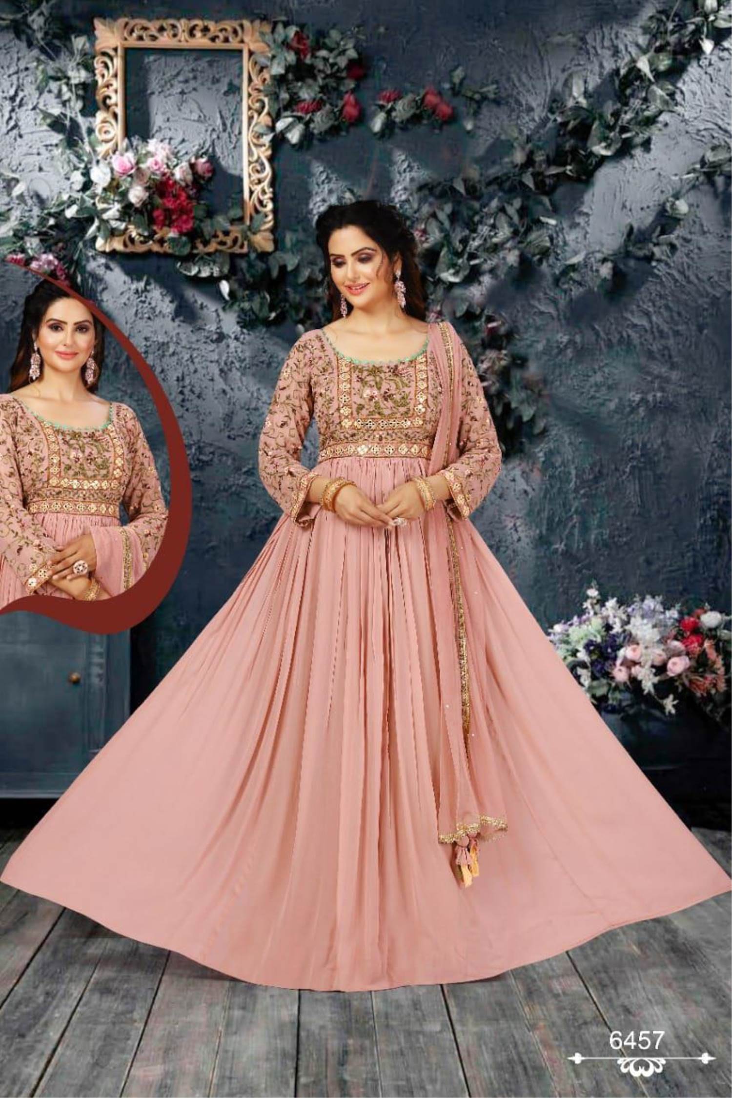 Buy Onion Pink Net Zarkan and Mirror Hand Work Anarkali Gown Wedding Wear  Online at Best Price | Cbazaar