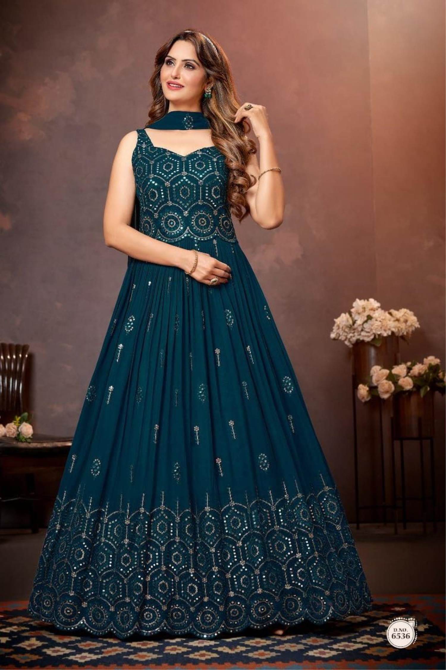 Soft Premium Net Wedding wear Gown in Royal Blue Color with Embroidery   Wedding Wear Gown  Gown