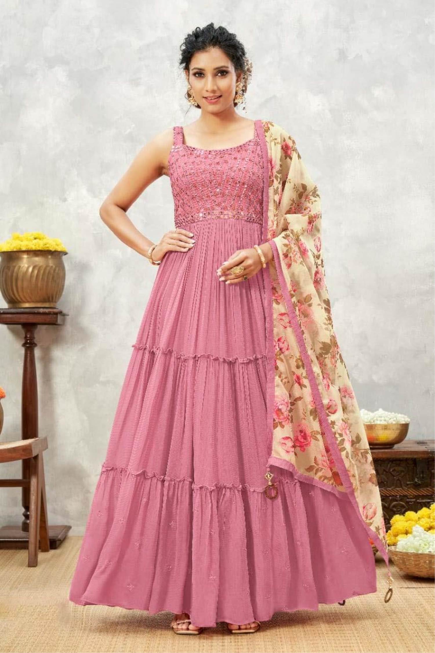 Peach Color Party Wear Designer Gown :: ANOKHI FASHION