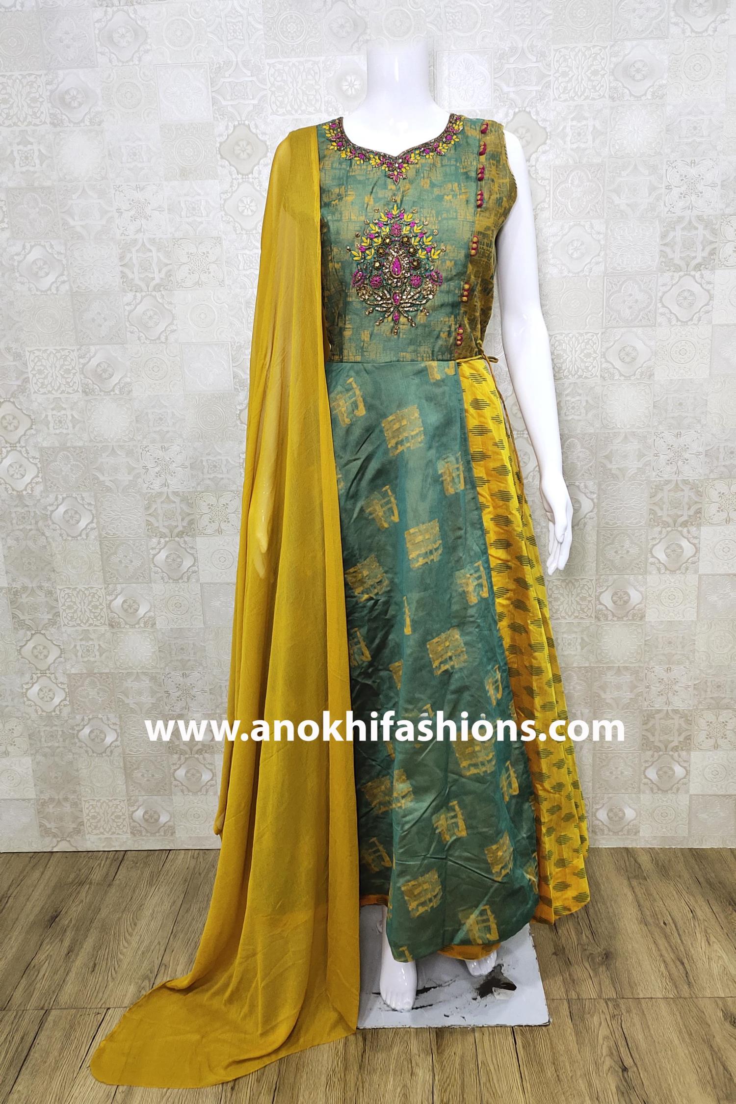 Rama and Yellow Color Combination Party Wear Gown :: MY SHOPPY LADIES WEAR