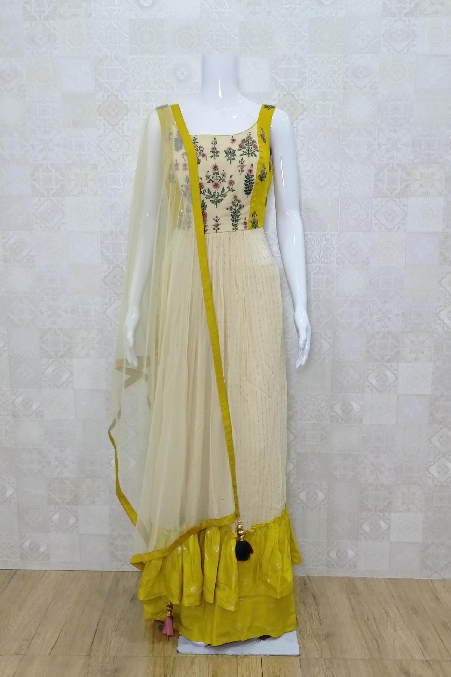 Cream and Yellow Color Combination Party Wear Plazo Suit with Dupatta ::  ANOKHI FASHION