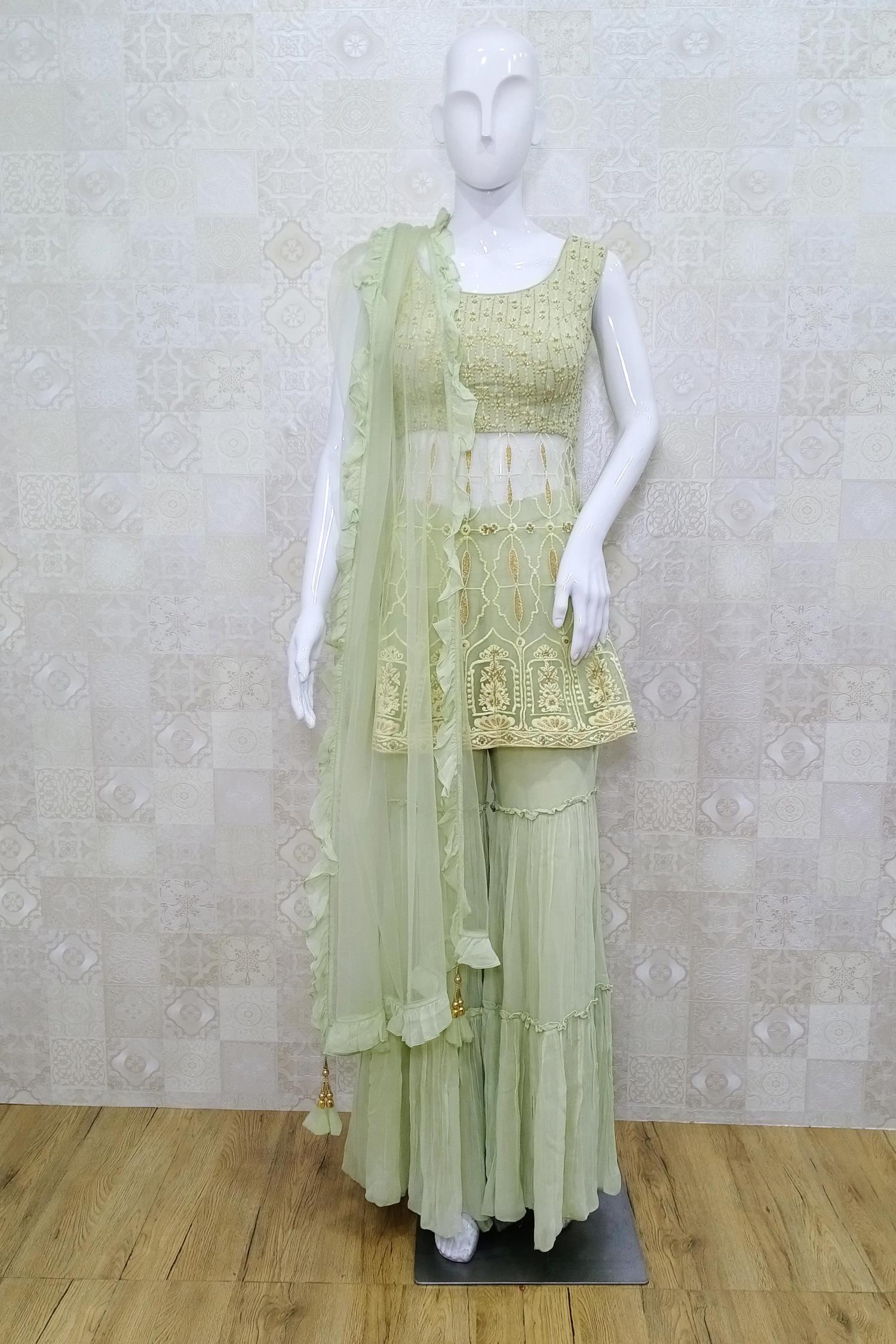 Pista Green Color Designer Fancy Part Wear Salwar Suit In Net Fabric With  Embroidery As Semi Stitched - shreematee - 4109192