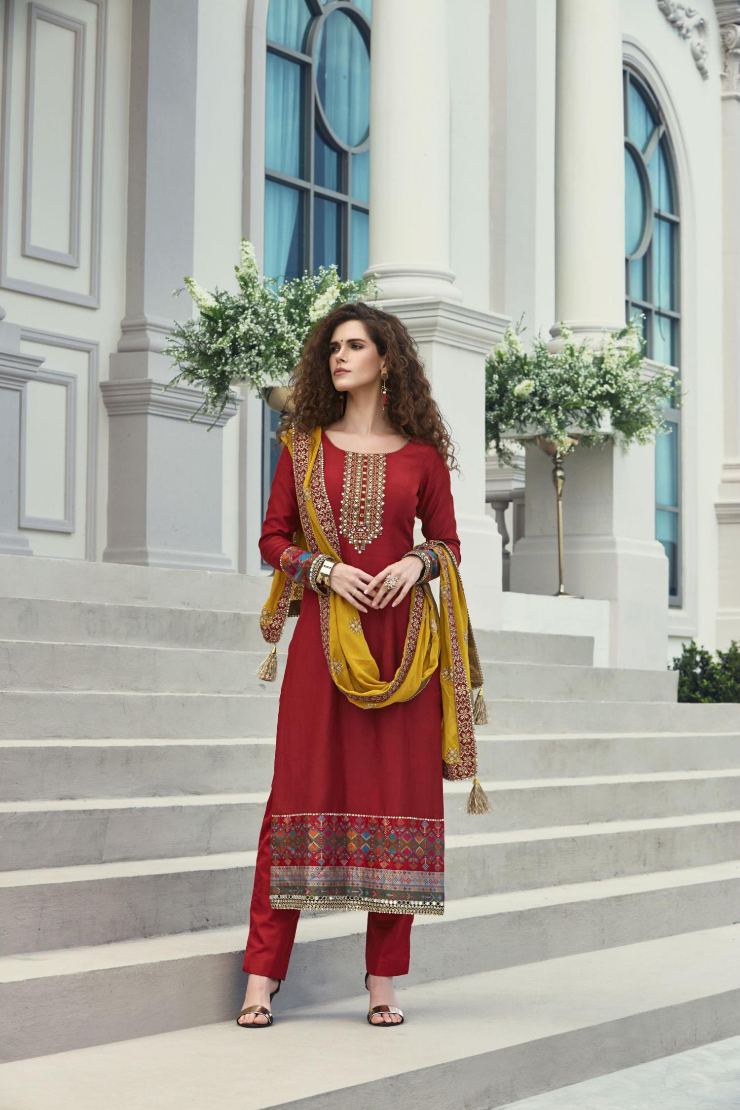 Yellow dress discount with red dupatta