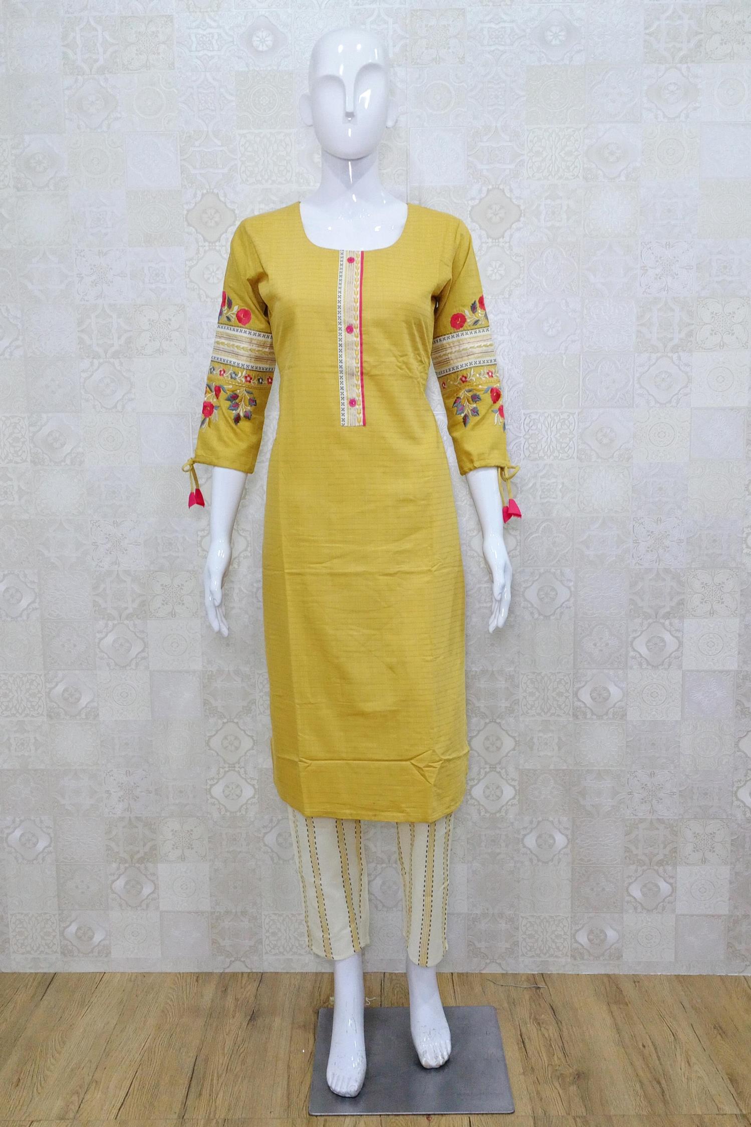 Yellow Color Casual Wear Pent Style Kurti Set :: ANOKHI FASHION