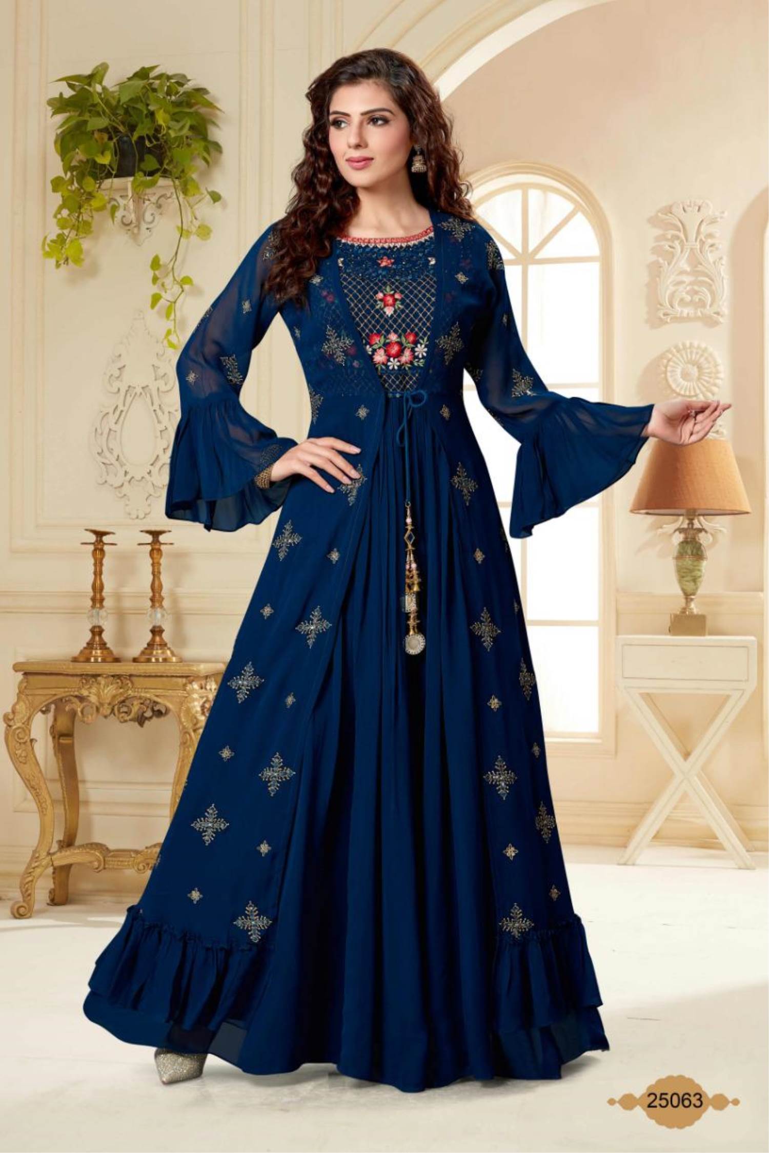 Viscose Rayon Plain Gown In Blue Colour  GW5641027