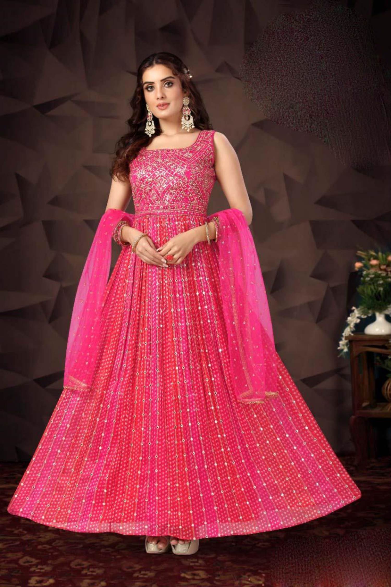 Peach Color Party Wear Designer Gown :: ANOKHI FASHION