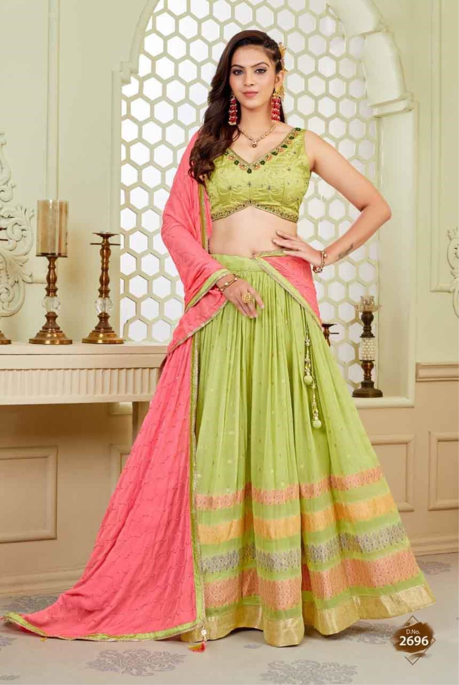 Parrot Green Embroidered Lehenga Set Design by Anupraas at Pernia's Pop Up  Shop 2024