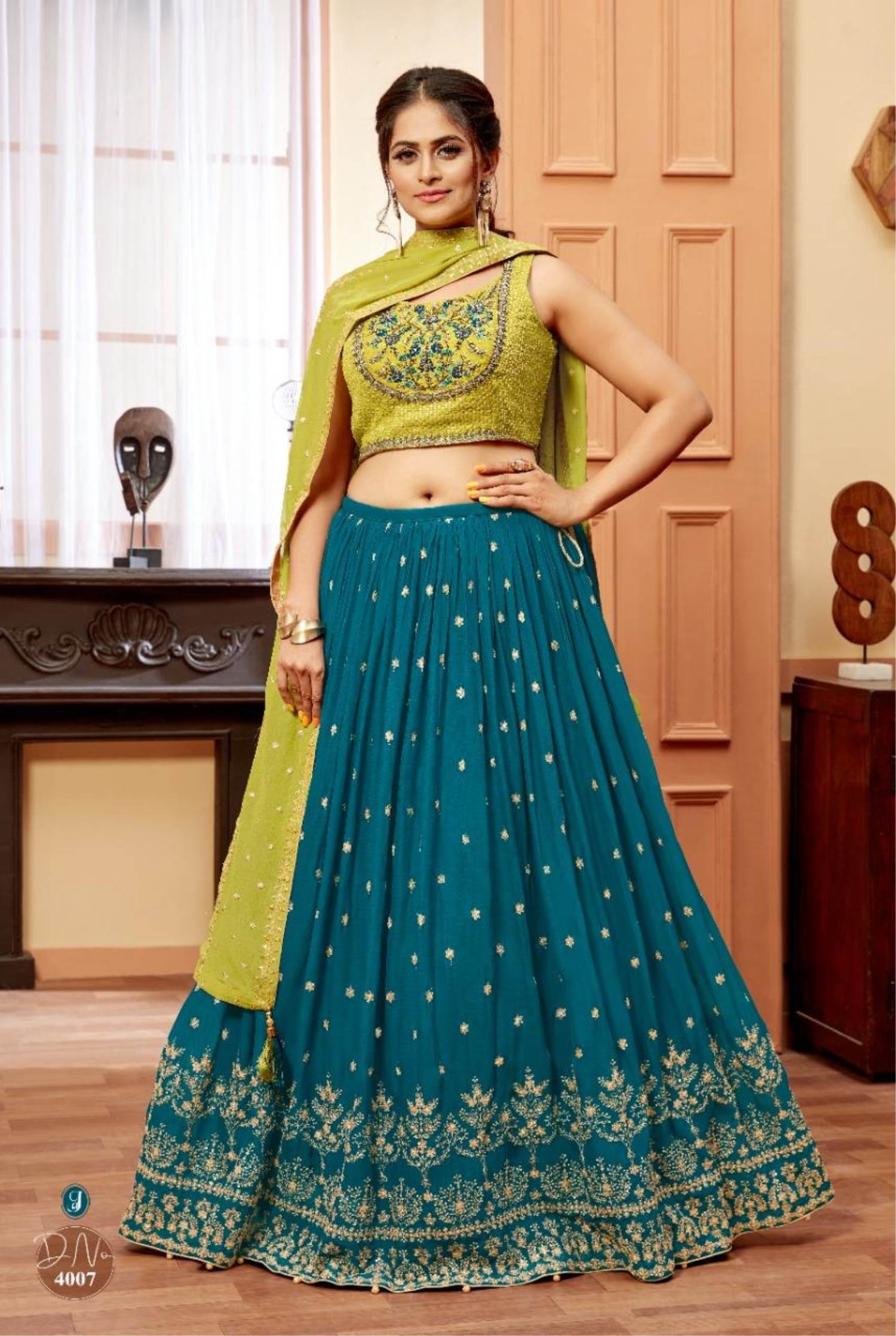 Radiating grace and charm✨ Powder blue and yellow lehenga with delicate  embroidery is going to be your IT piece this season! New col... | Instagram
