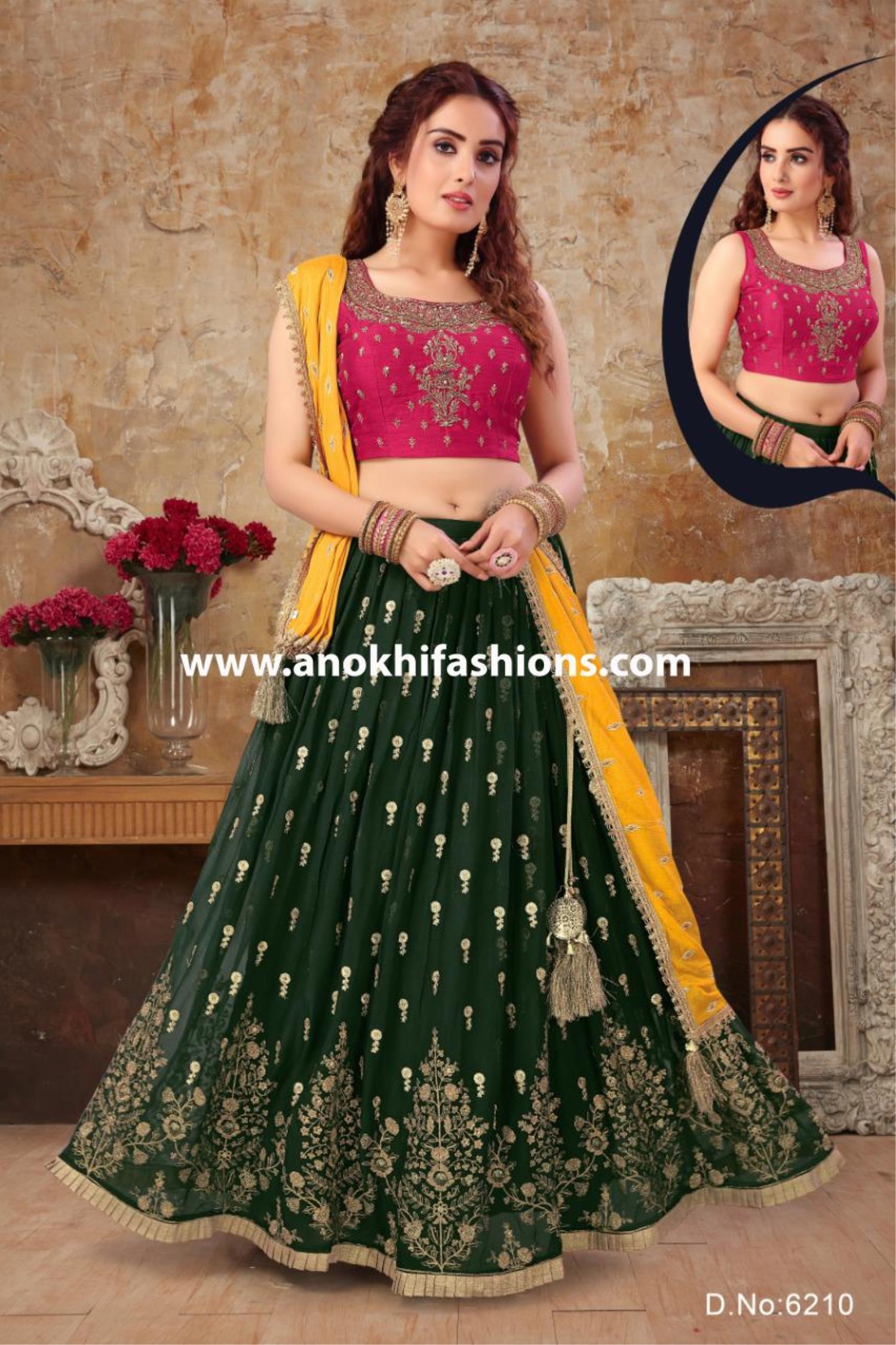 Bright Green Shirt Orange Lehenga & Pink Dupatta for Mehndi | Orange lehenga,  Pakistani bridal wear, Lehenga pink