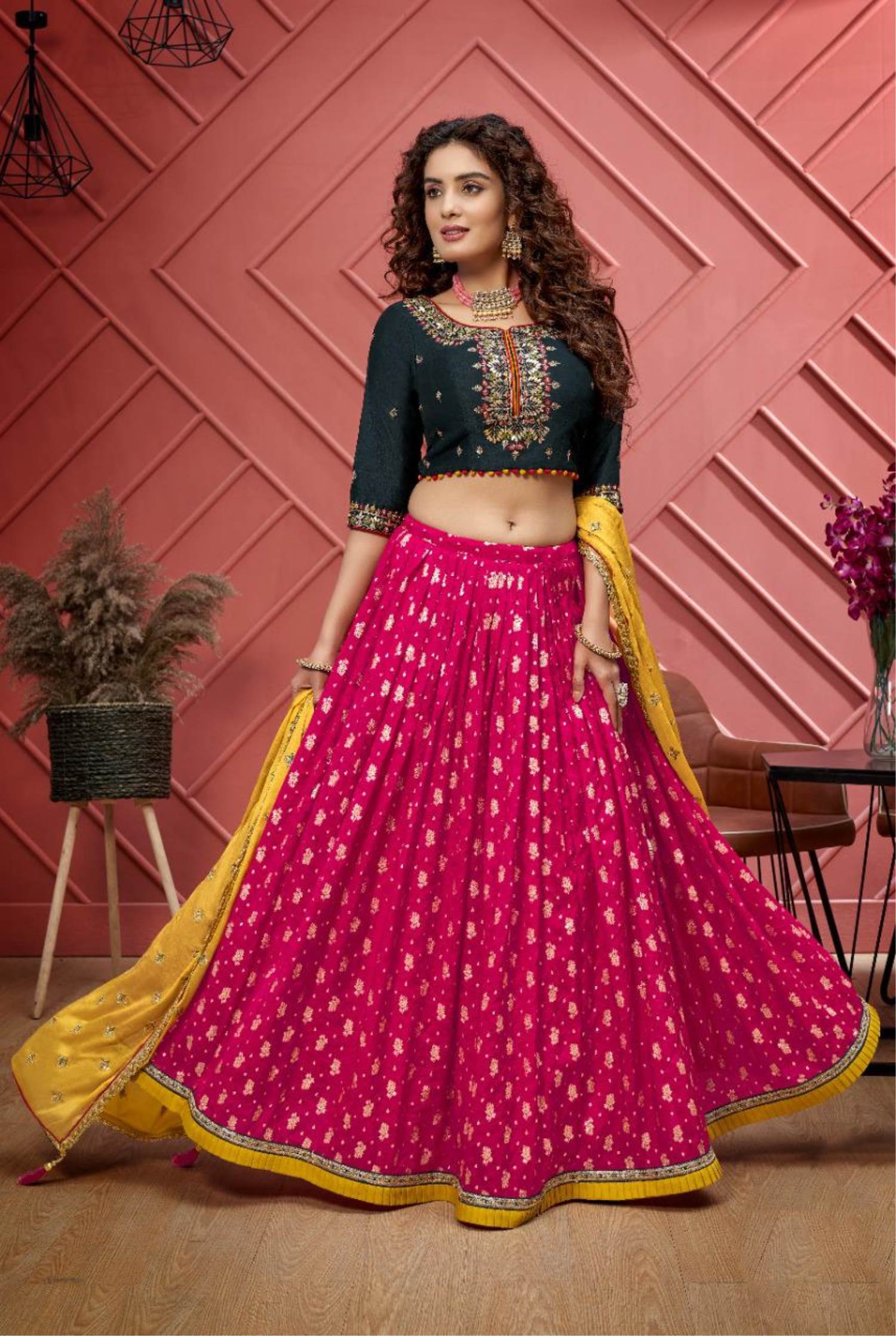 Rani Color Party Wear Designer Lehenga Choli With Dupatta