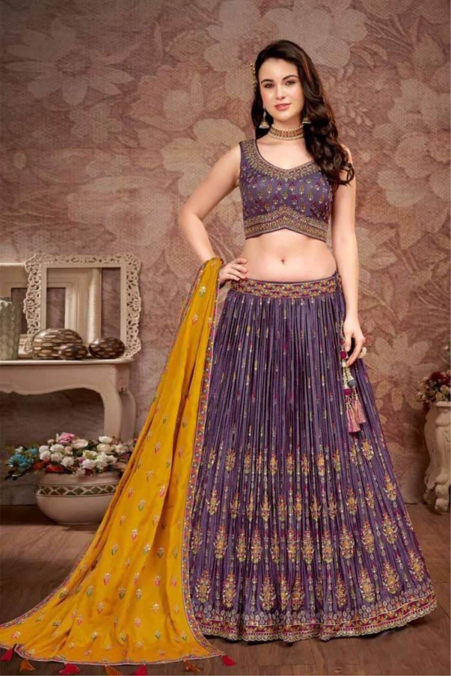 Buy Purple Lehenga Pure Cotton Silk And Sequin Jamuni Aastika Bridal Set  For Women by Torani Online at Aza Fashions.