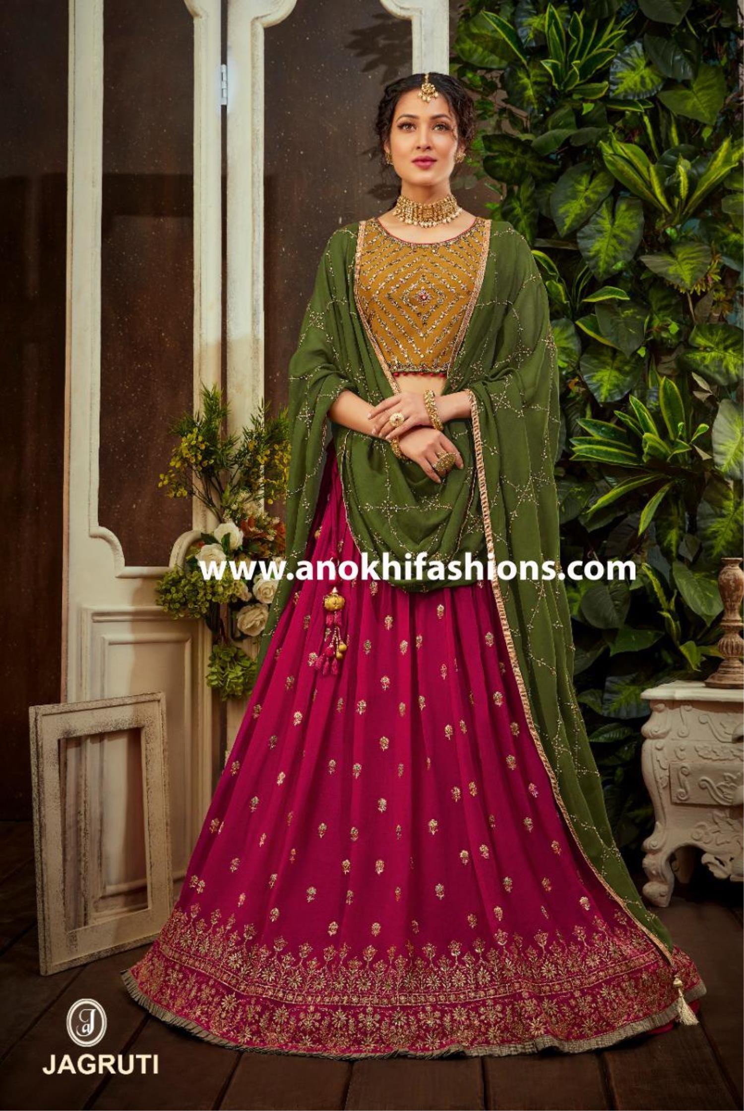 Red & White Bridal Lehenga With Green Bandhani Dupatta- Annu's Creation