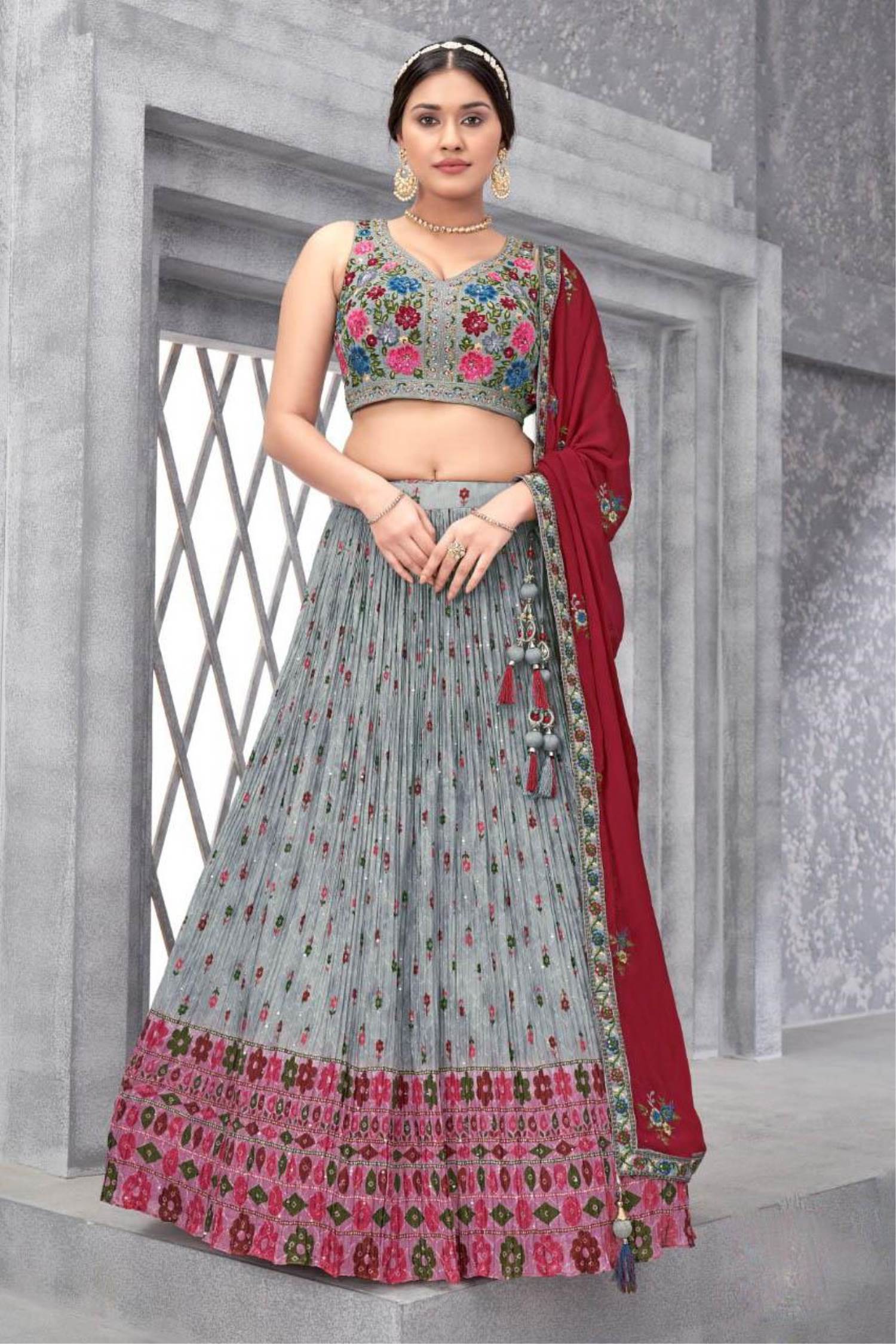 Buy Grey and Silver Color Embroidered Work Trendy Designer Lehenga Choli  Online