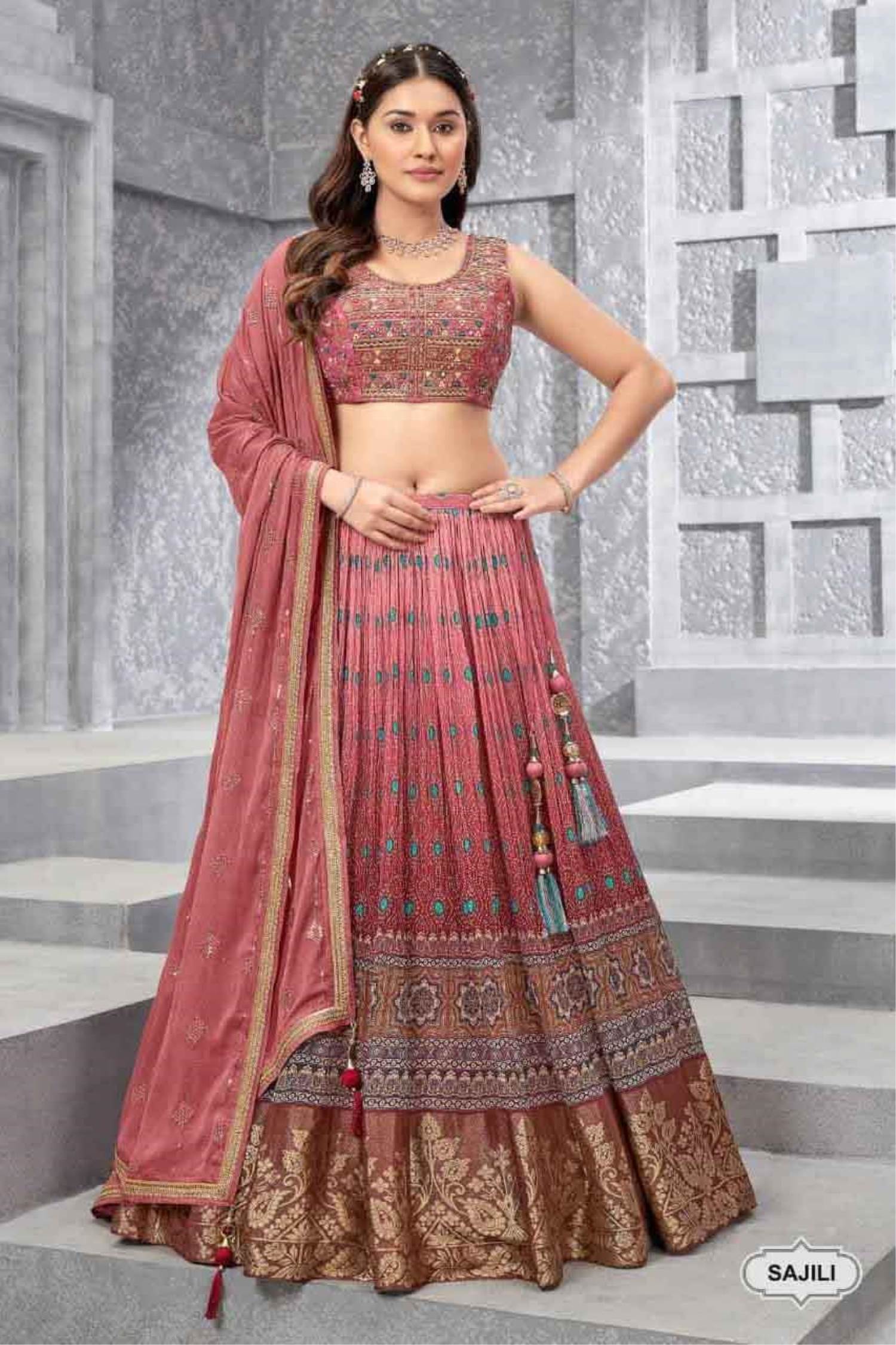 Gajri Satin silk reception wear lehenga choli – Boutique4India