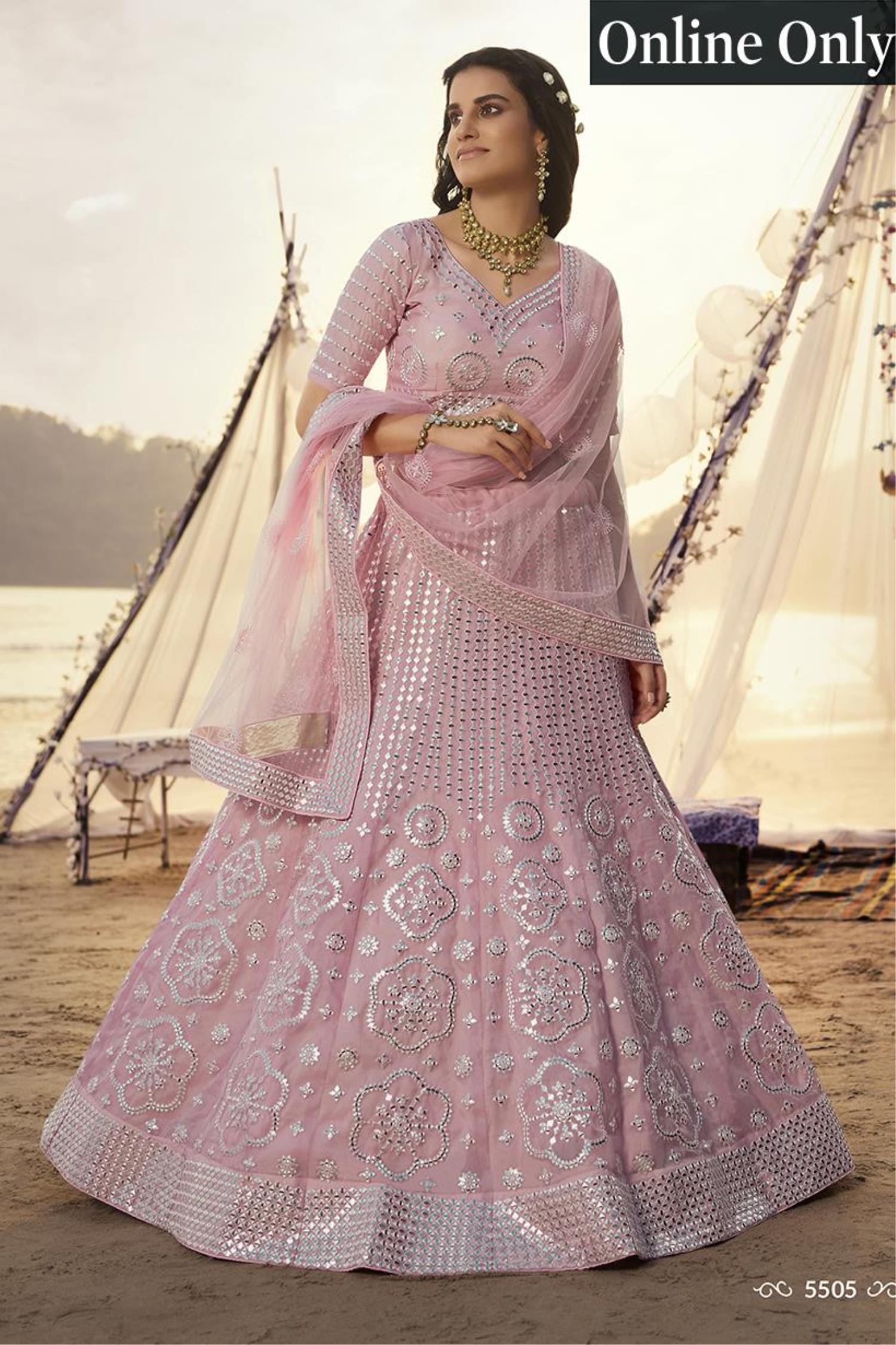 Buy Wedding Lehengas - Pale Pink Multi Embroidered Traditional Lehenga Choli