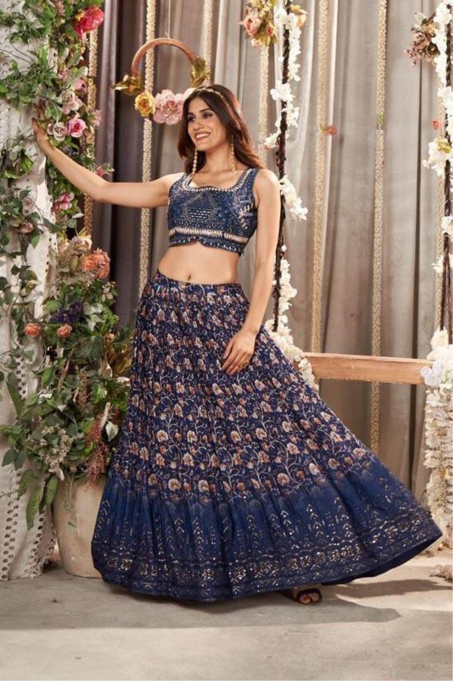 Dark Blue Color Function Wear Banglori Silk Designer Lehenga Choli –  Kirdaram