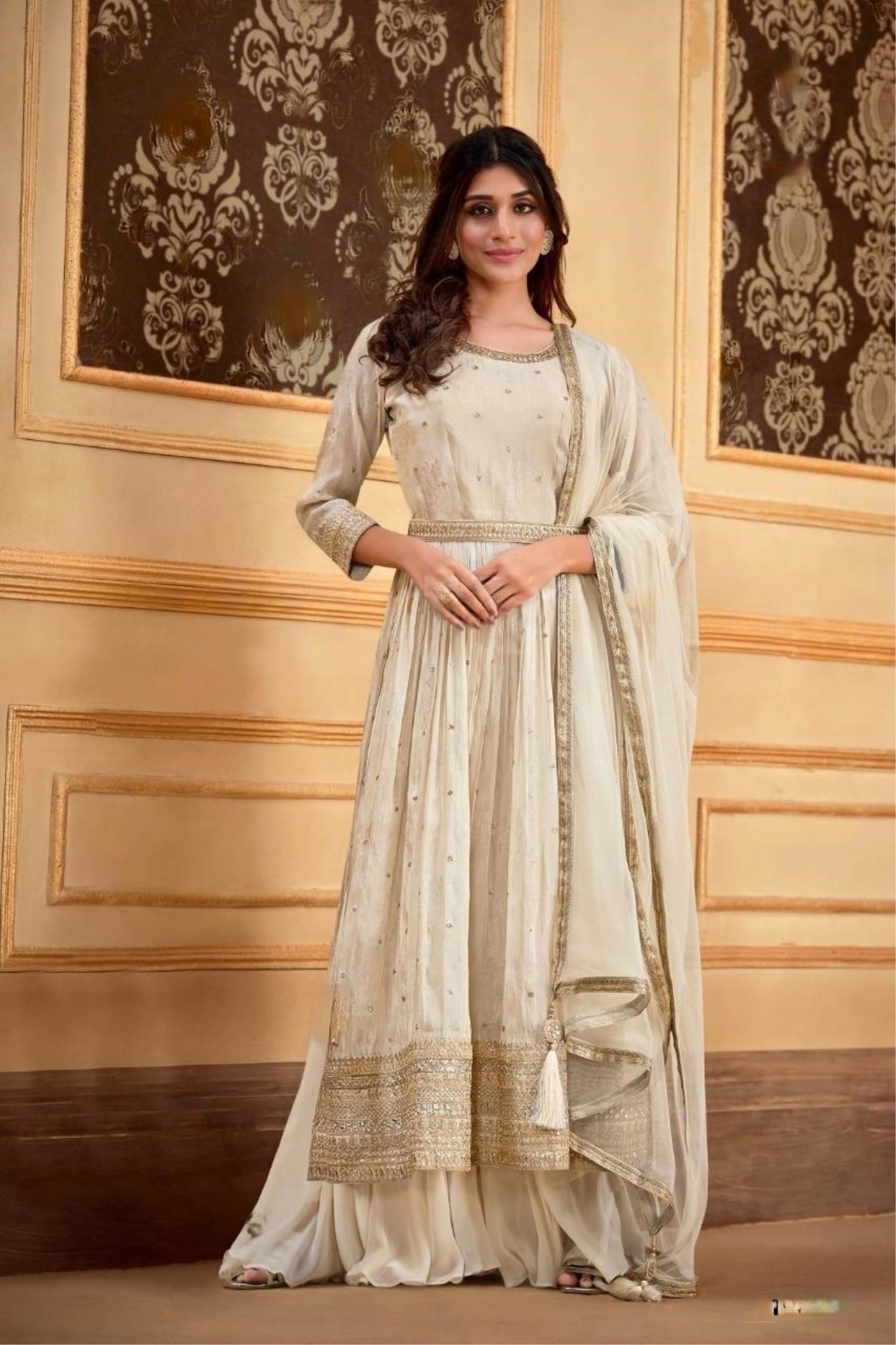 Cream Color Party Wear Designer Plazo Suit ANOKHI FASHION