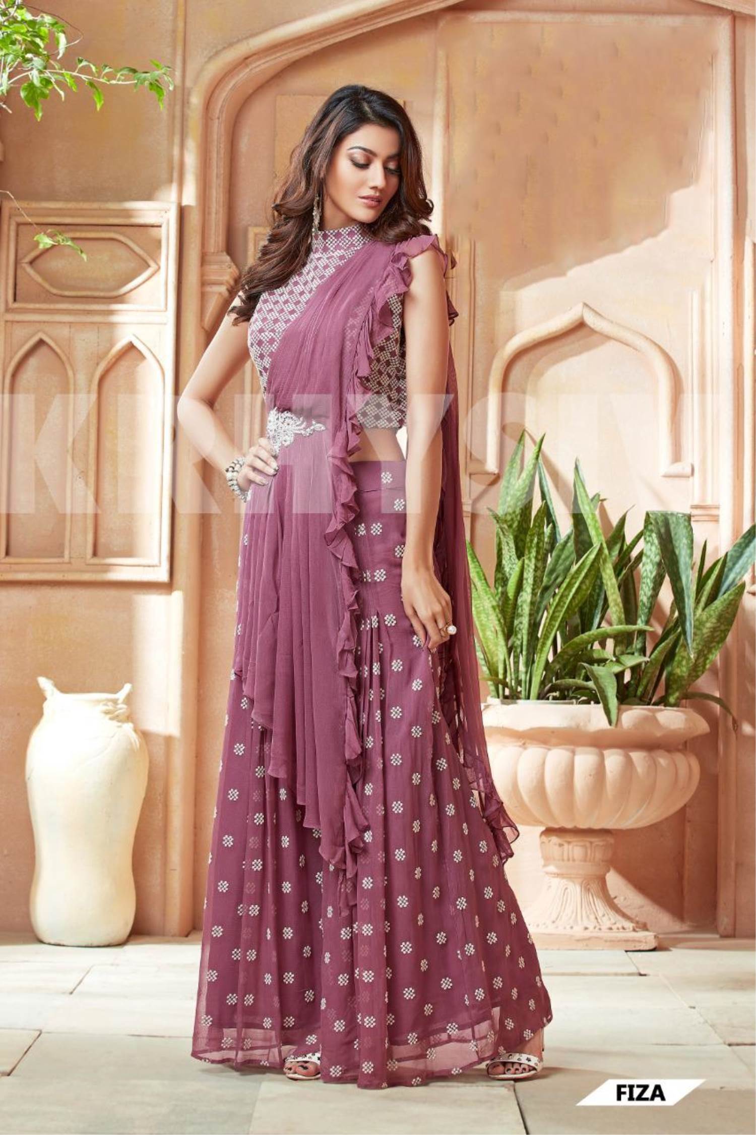 Onion Pink Diamond Studded Gown at Rs 19999
