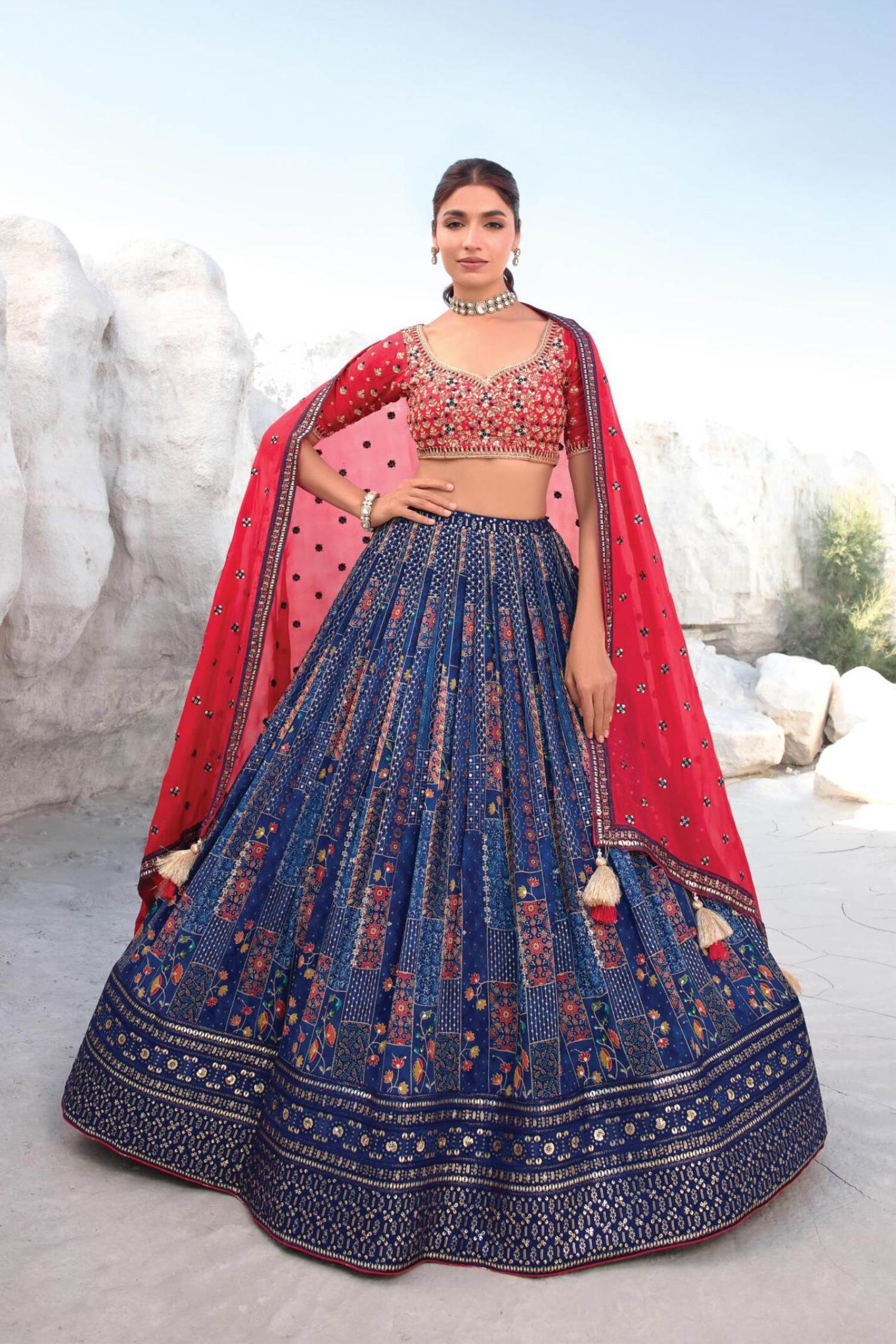 Dishwa Fashion Designer Wedding Shaded Semi Stitched Lehenga Choli, Dupatta  And Blouse, Banarasi Lehanga for Women, Stylish Traditional Silk Lehanga  with 3/4th Sleeves (Neon Blue) : Amazon.in: Fashion