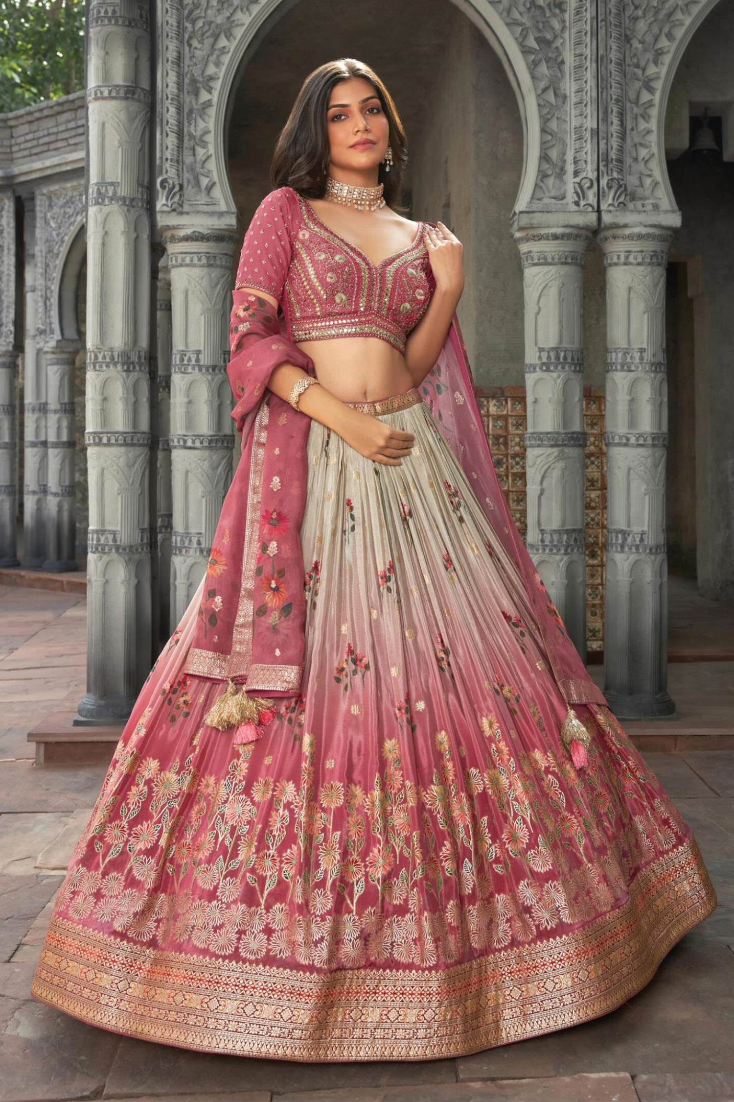 Gajari & maroon Latest Kanjivaram silk Lehenga with Zari Woven - HALFSAREE  STUDIO - 4214039