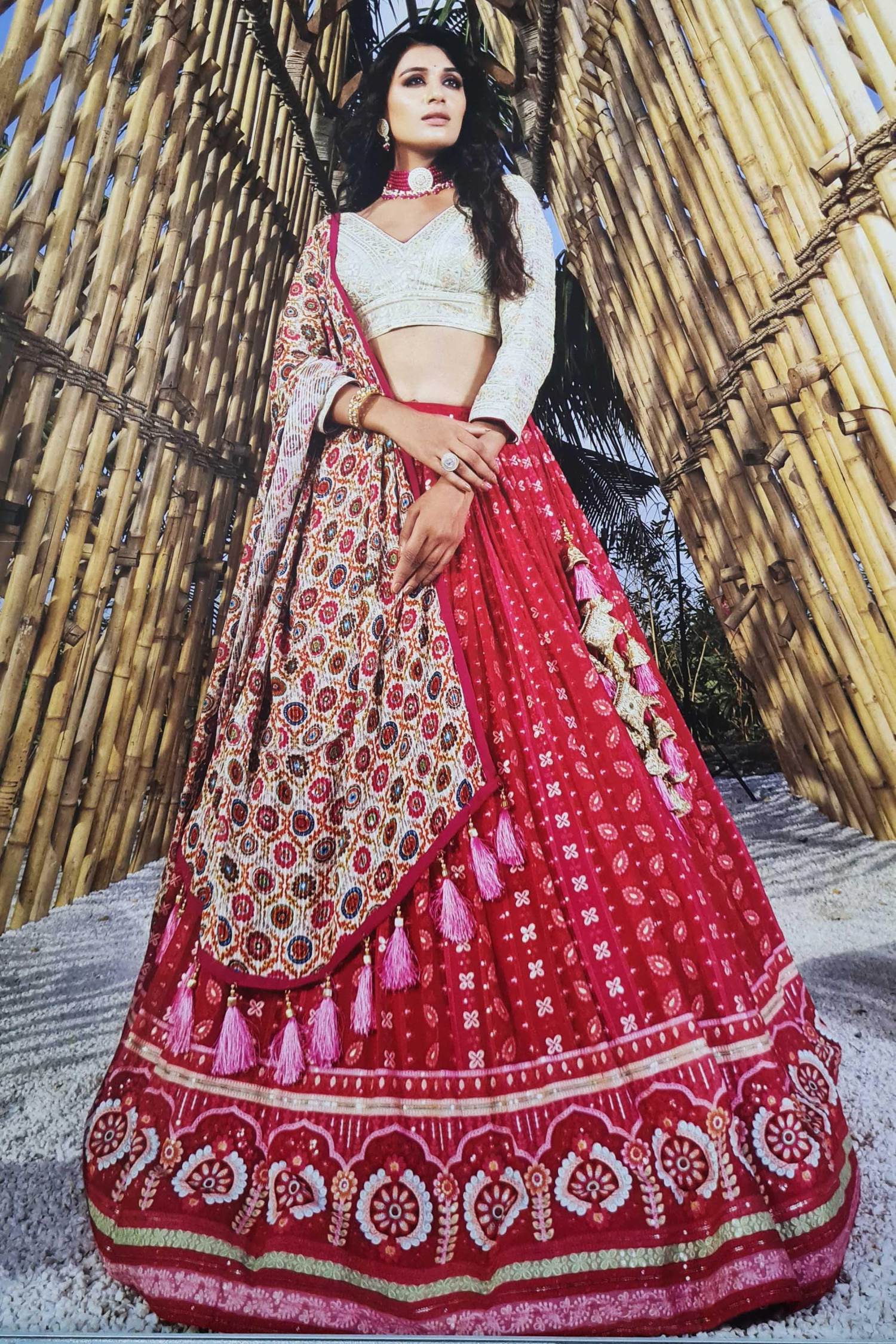 Buy Lehengas In New York | Beige And Red Multi Embroidered Traditional  Lehenga Choli