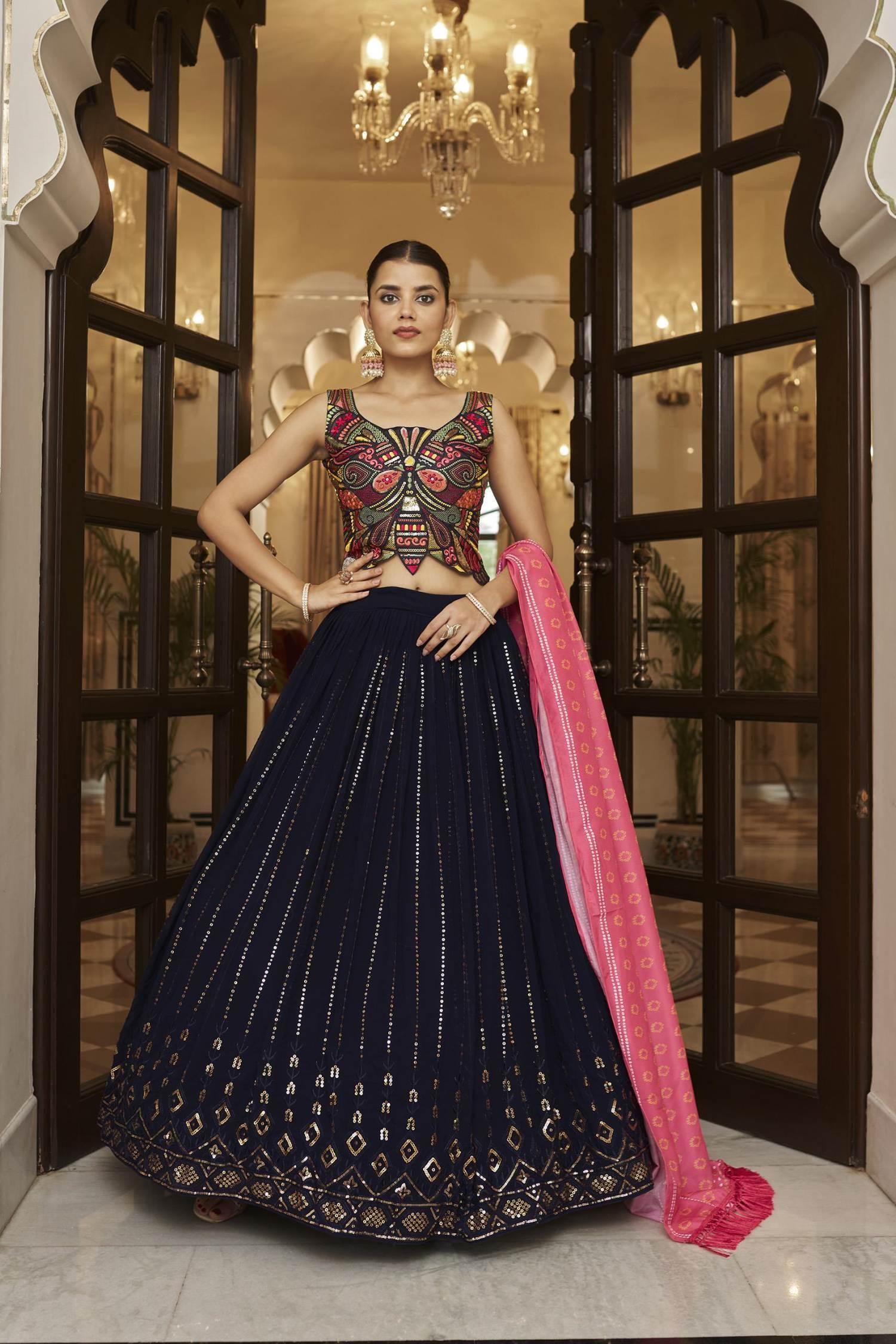 Shop Blue Peach Lehenga for Women Online from India's Luxury Designers 2024