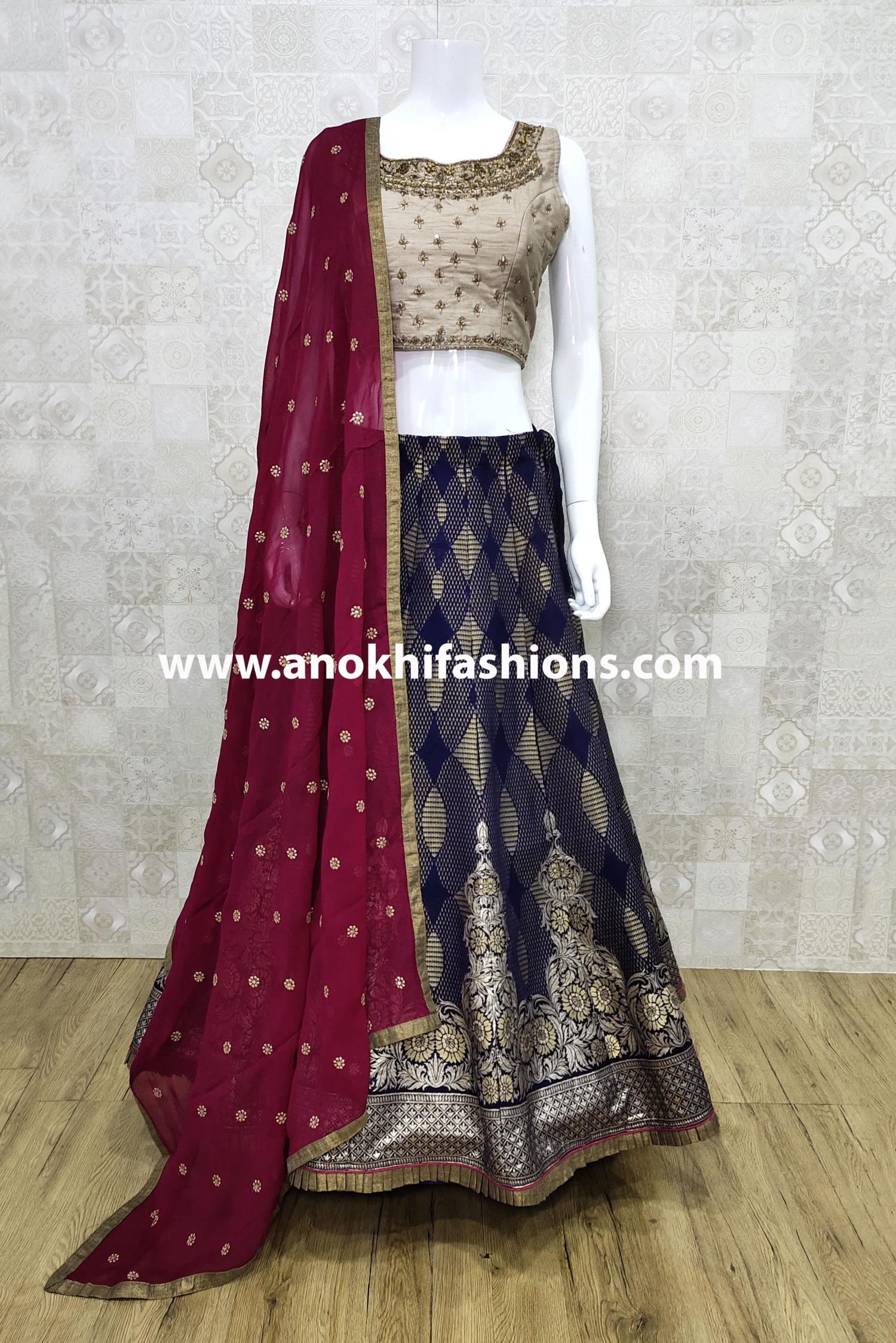 RawSilk Maroon color Lehenga & Choli with Embroidery and Sequince Work and  Net Dupatta with Embroidered Border