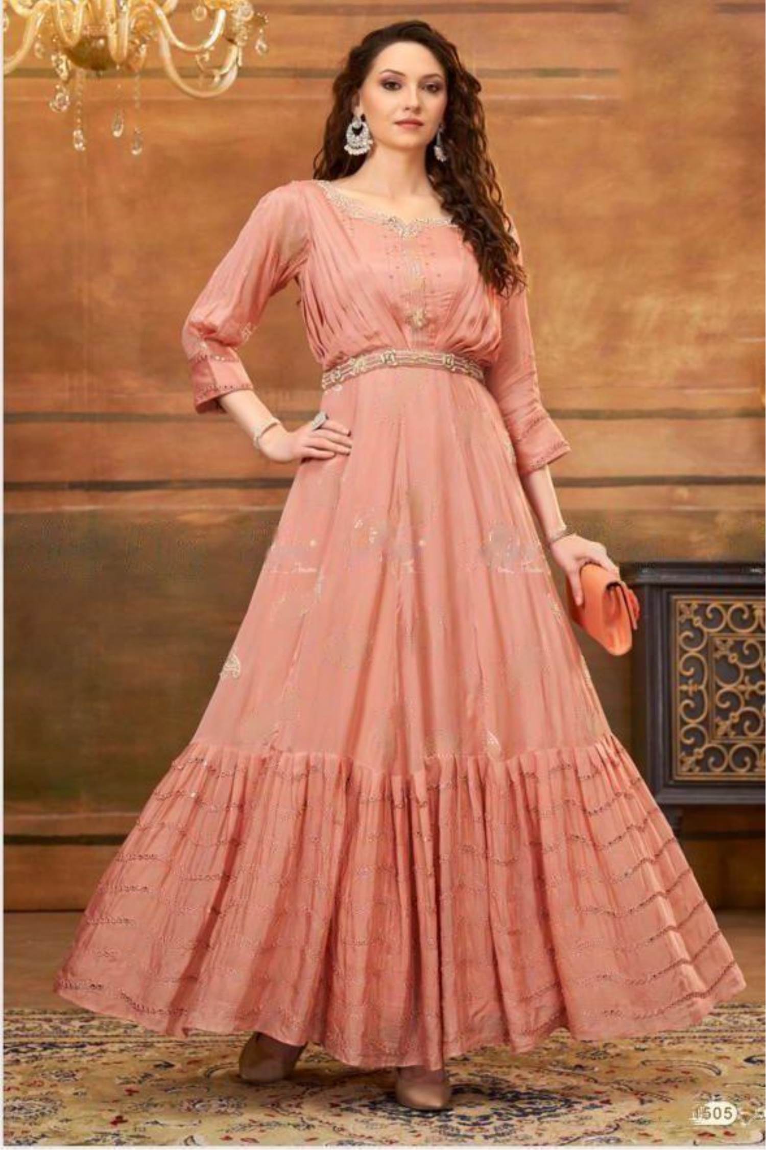 Exclusive Designer Peach Color Embroidered Gown Collection