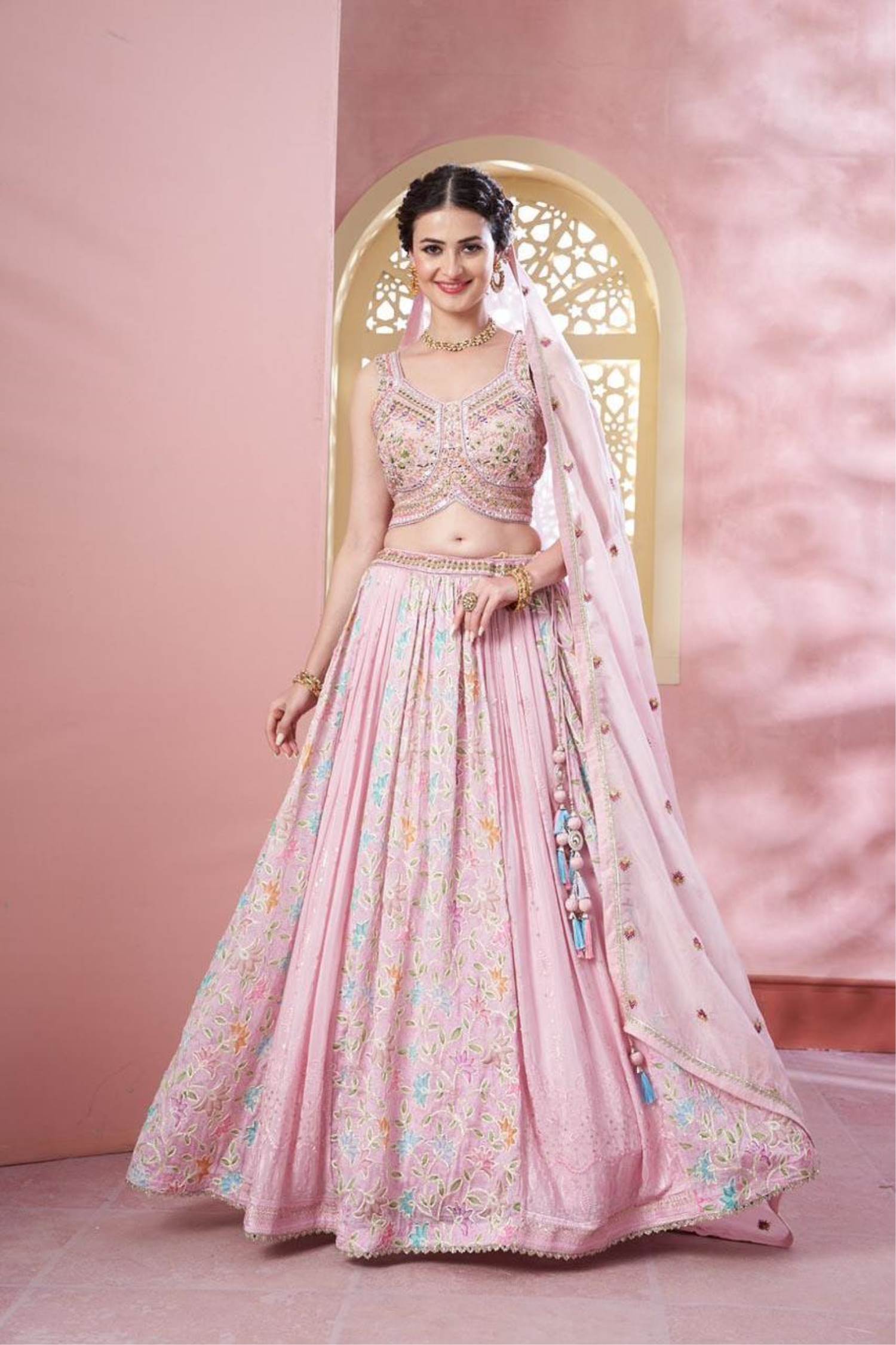 Designer Bridal Lehenga - Onion Pink Embroidered Organza Lehenga Choli –  Empress Clothing