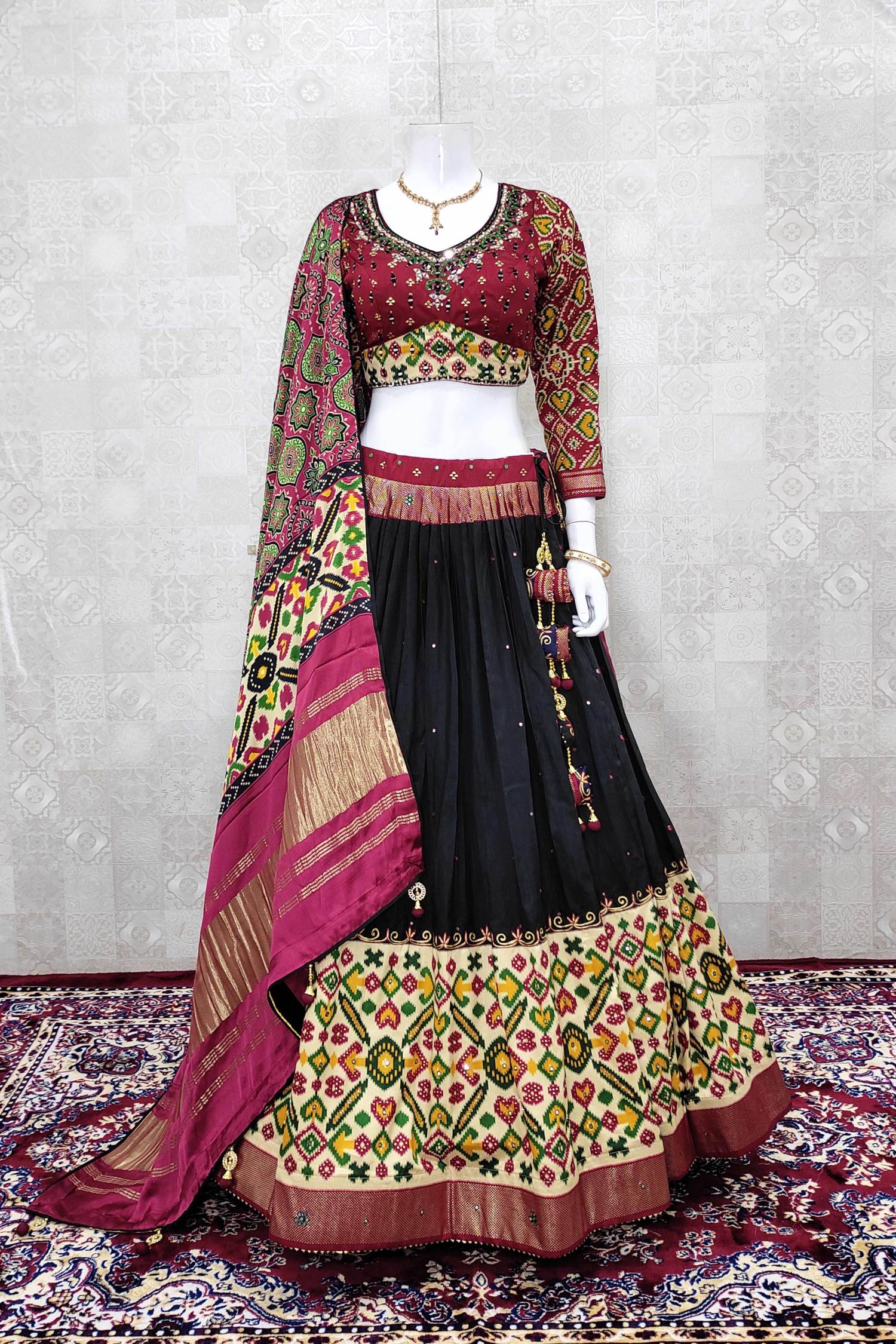 Party Wear Red and Black Banarasi Silk Lehenga Choli at Rs 1299 in Surat