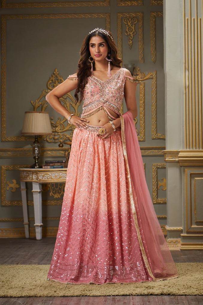 Party Wear Semi Stitched Peach Designer Net Lehenga Choli, Dry Clean, 2.5 M  at Rs 5000 in Surat