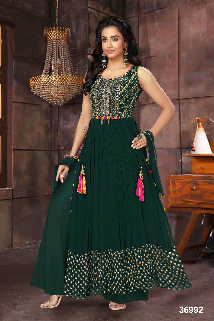 dark green fancy indo western - Bawree Fashions