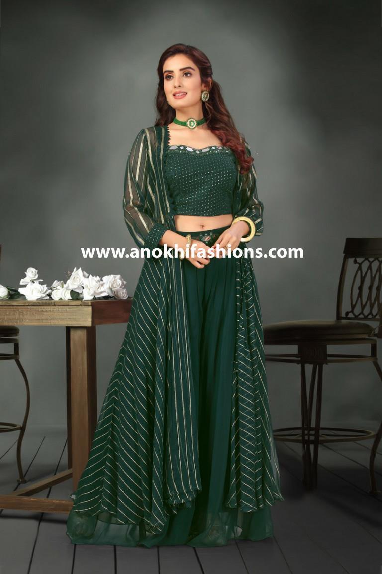 Green Color Party Wear Plazo Suit With Dupatta :: ANOKHI FASHION