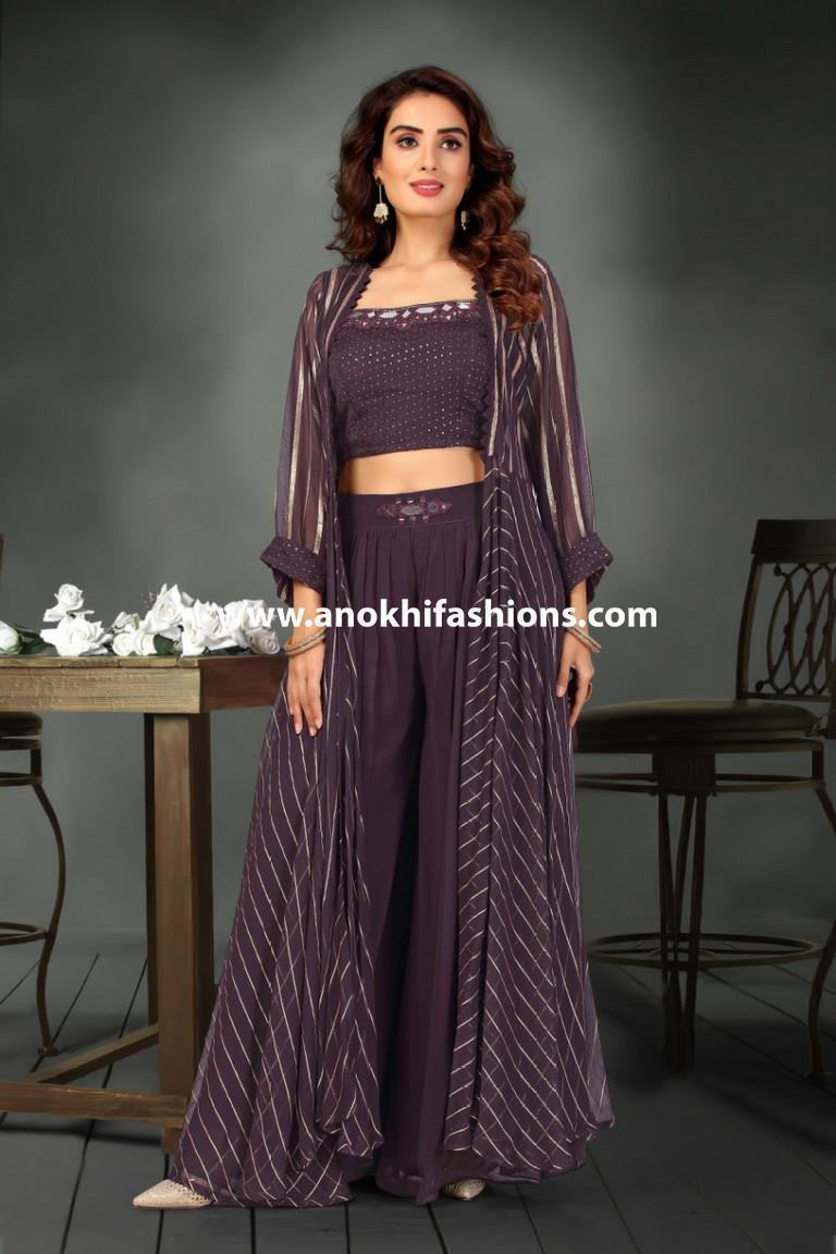 Purple Color Party Wear Plazo Suit With Dupatta Anokhi Fashion 