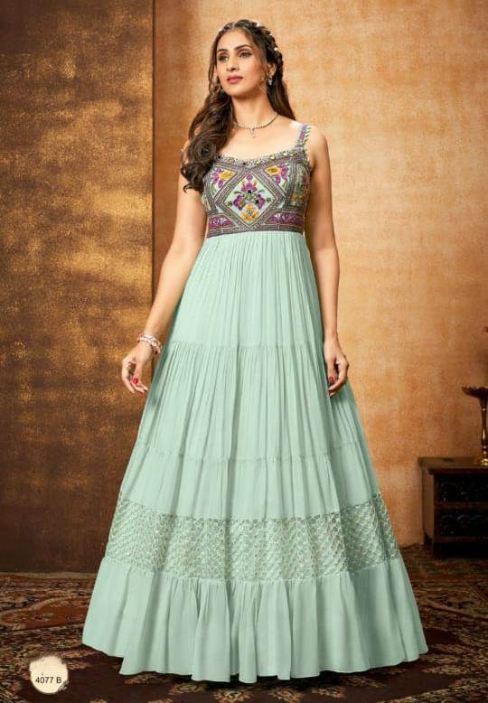 Pista Color Party Wear Designer Gown :: ANOKHI FASHION