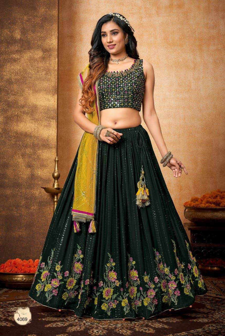 Buy Kiran Kalsi Embroidered Lehenga Choli Set with Applique | Vibrant Green  Color Women | AJIO LUXE