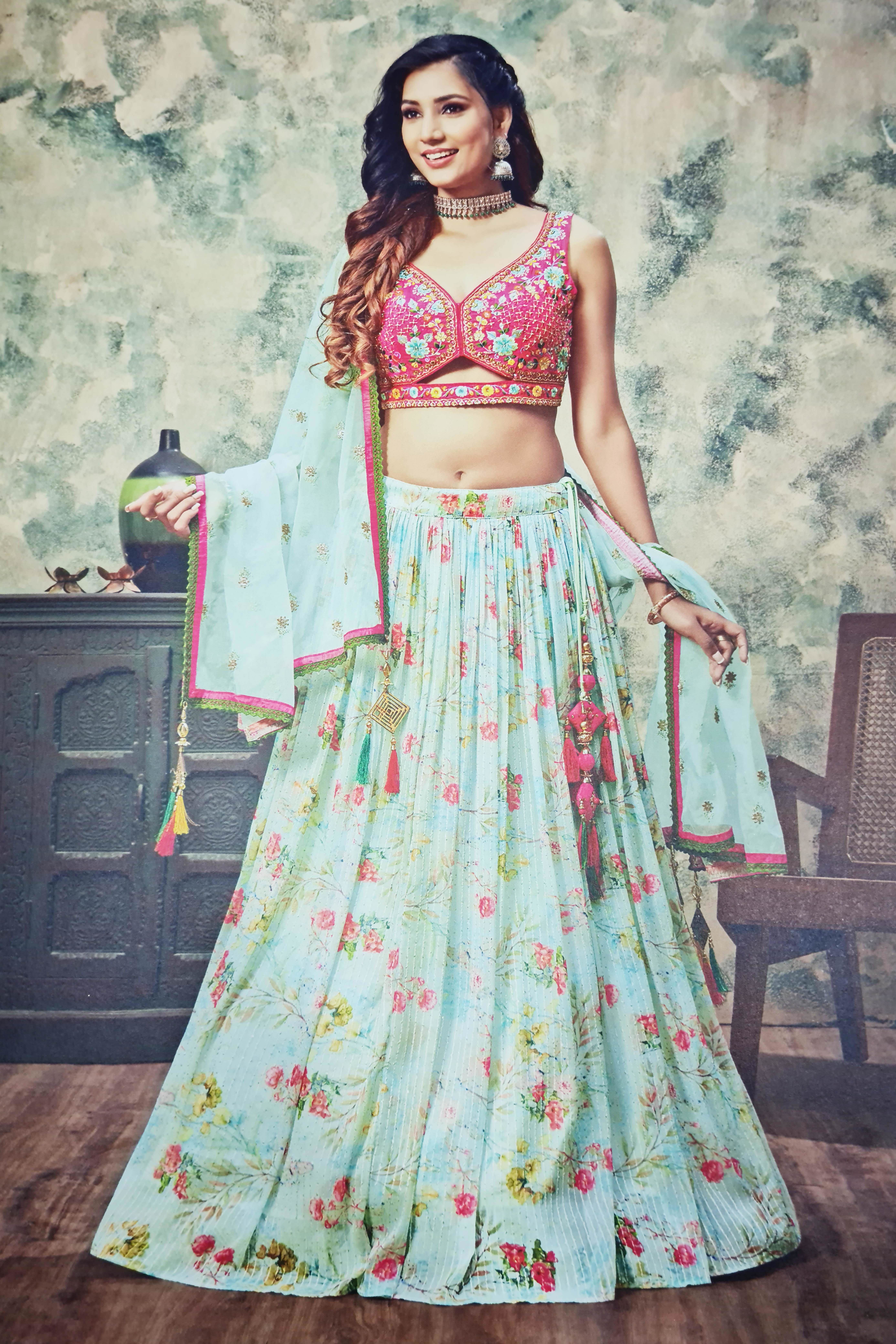 Light Brown Lucknowi pattern Lehenga Choli set - Dress me Royal