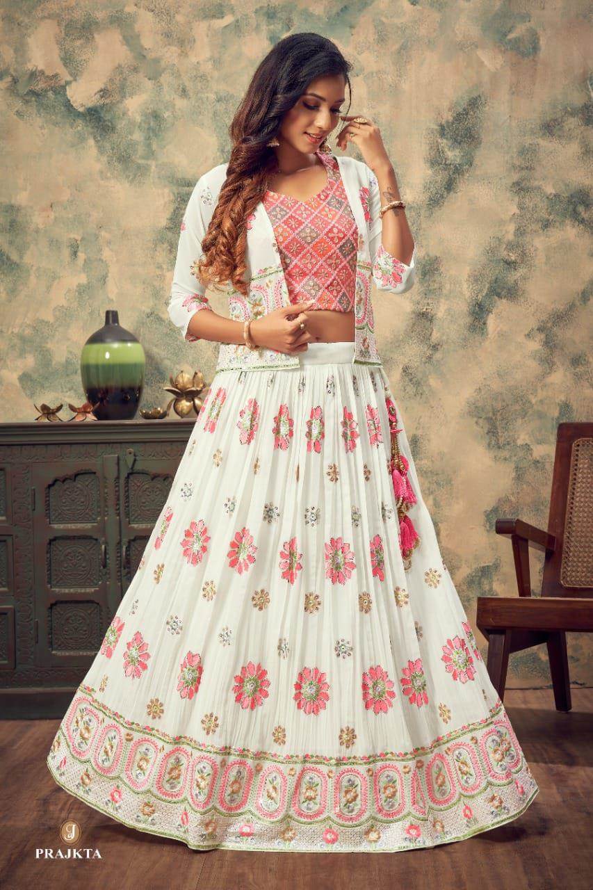 Designer Peach And White Party wear Lehenga