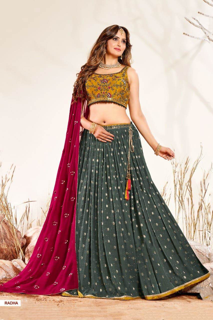 Buy Green Upada Silk Hand Embroidered Zari V Zardozi Blouse Lehenga Set For  Women by Enamour By Radha Online at Aza Fashions.