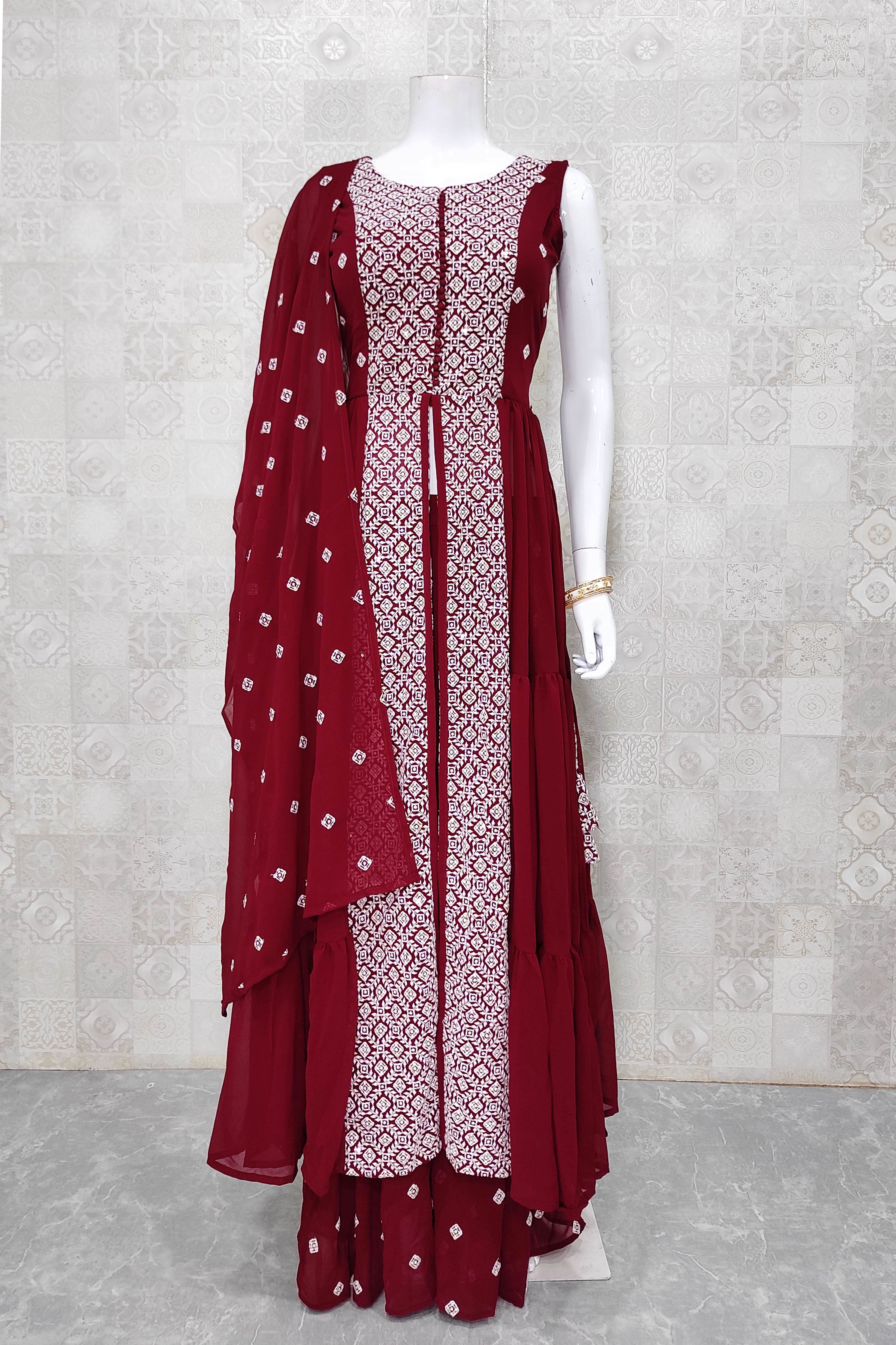 Red Color Party Wear Indo Western Plazo Suit With Dupatta :: ANOKHI FASHION