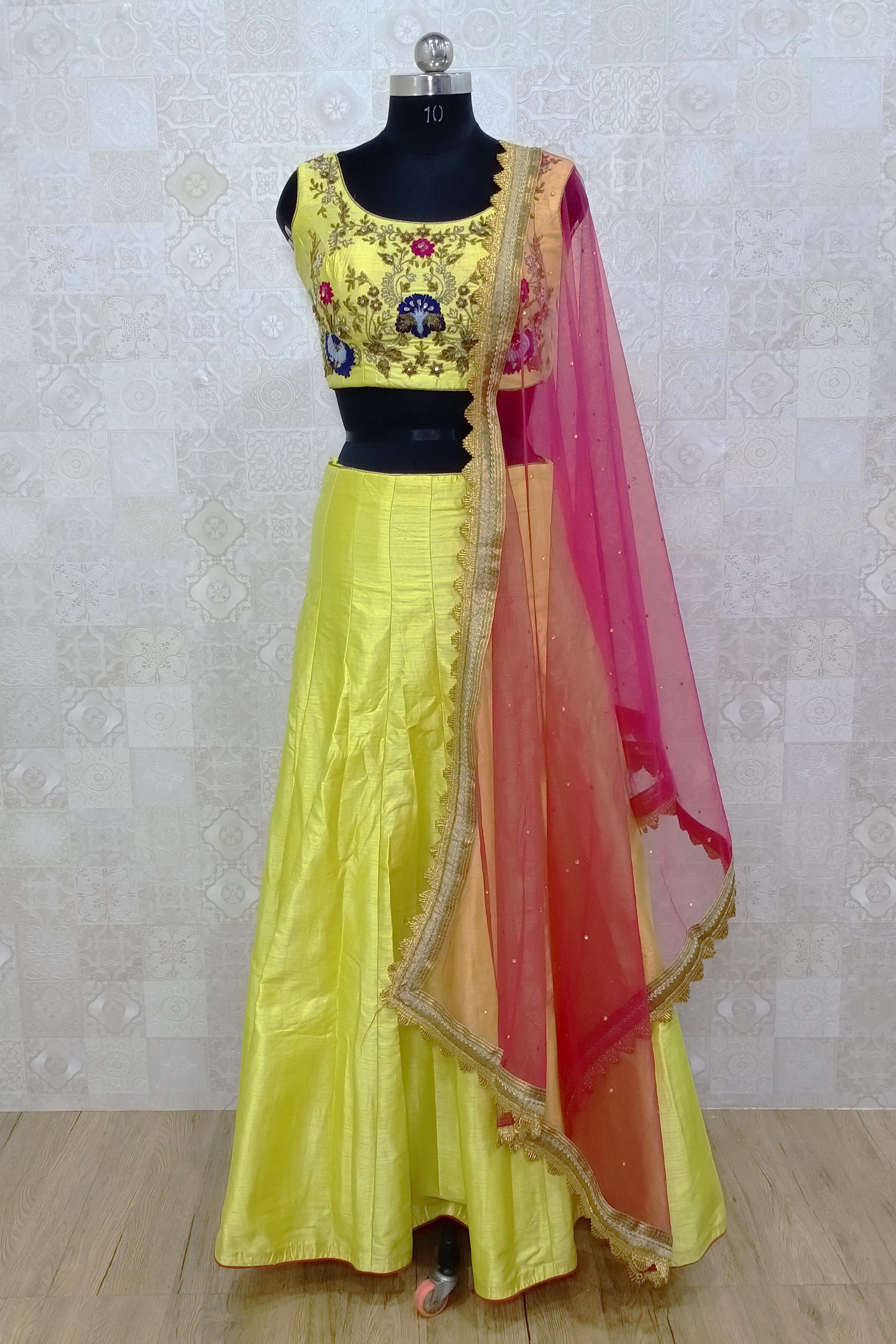 Yellow Embroidered Party Wear Net Lehenga Choli TDS4726 – TheDesignerSaree