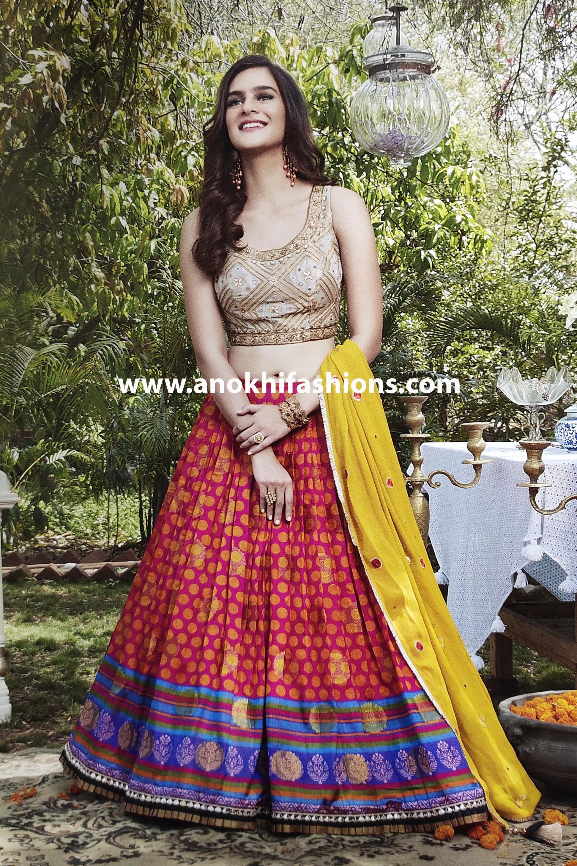 Buy Yellow Organza Embroidery Mirror V Neck Bridal Lehenga Set For Women by  Aneesh Agarwaal Online at Aza Fashions.