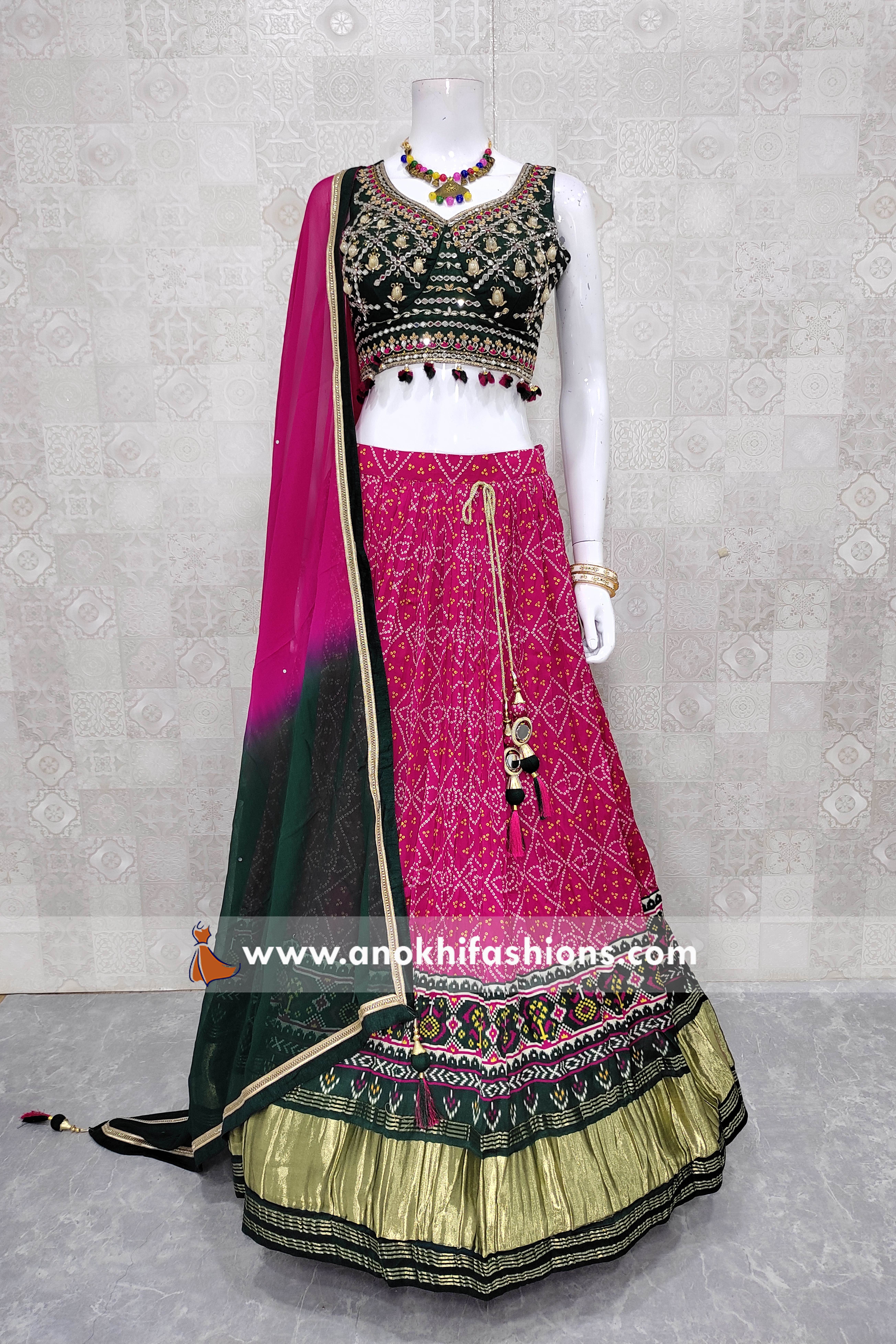 Buy Rani pink and green banarasi silk Indian wedding lehenga in UK, USA and  Canada