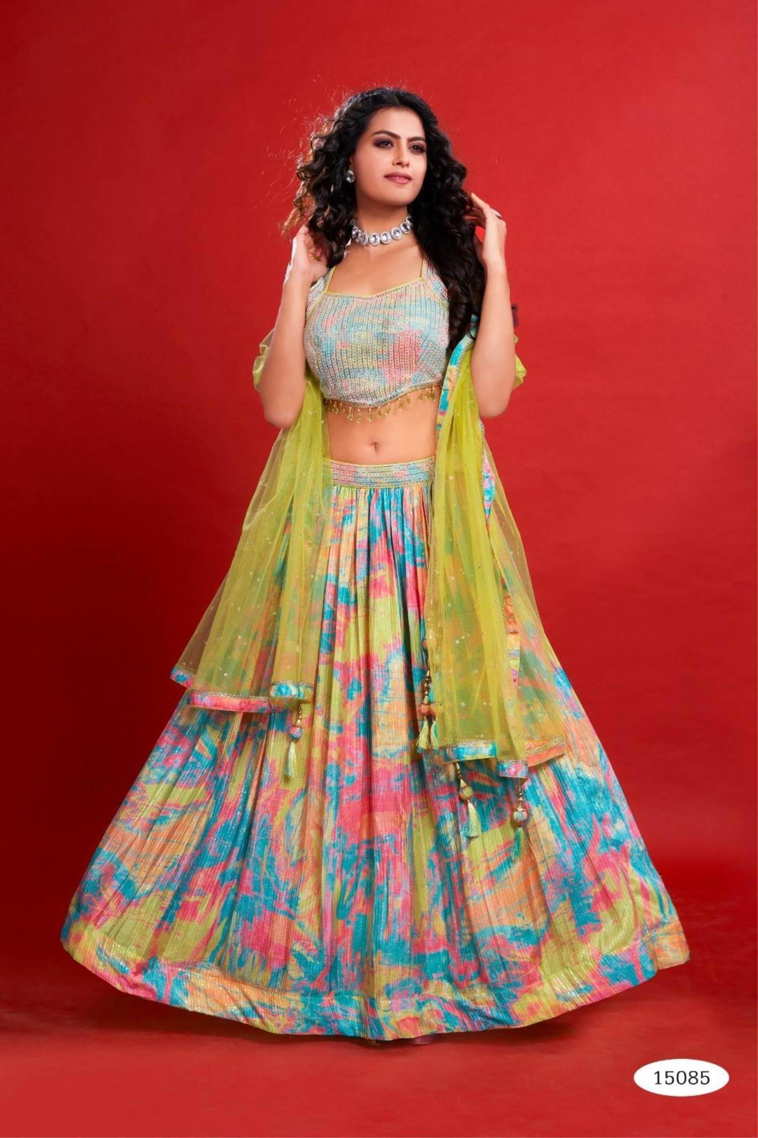 Hand Embroidered Multicolour Rajwadi Bridal Lehenga – Sunasa