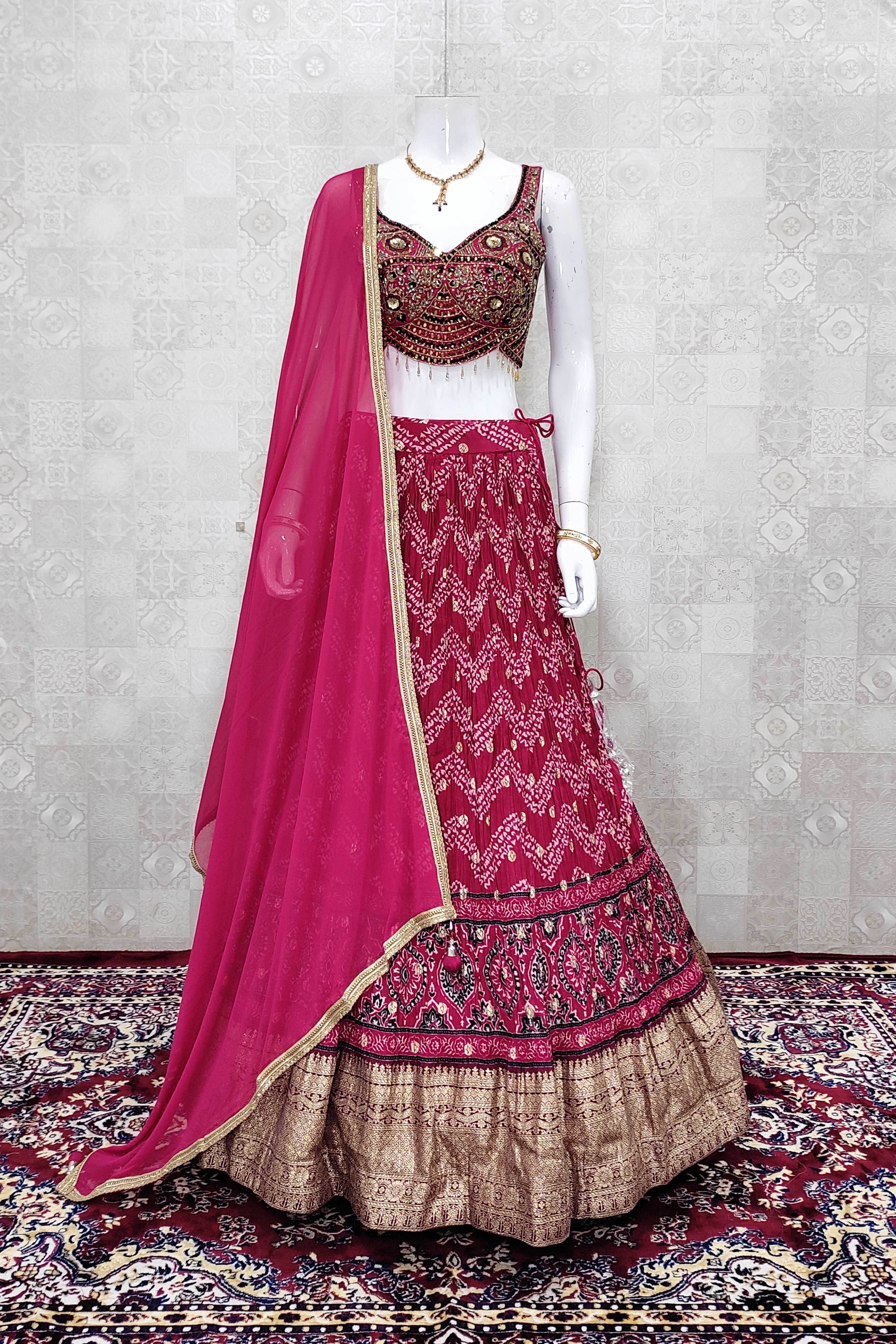 Lehenga Suit Set in Rani Pink with Intricate Embroidery