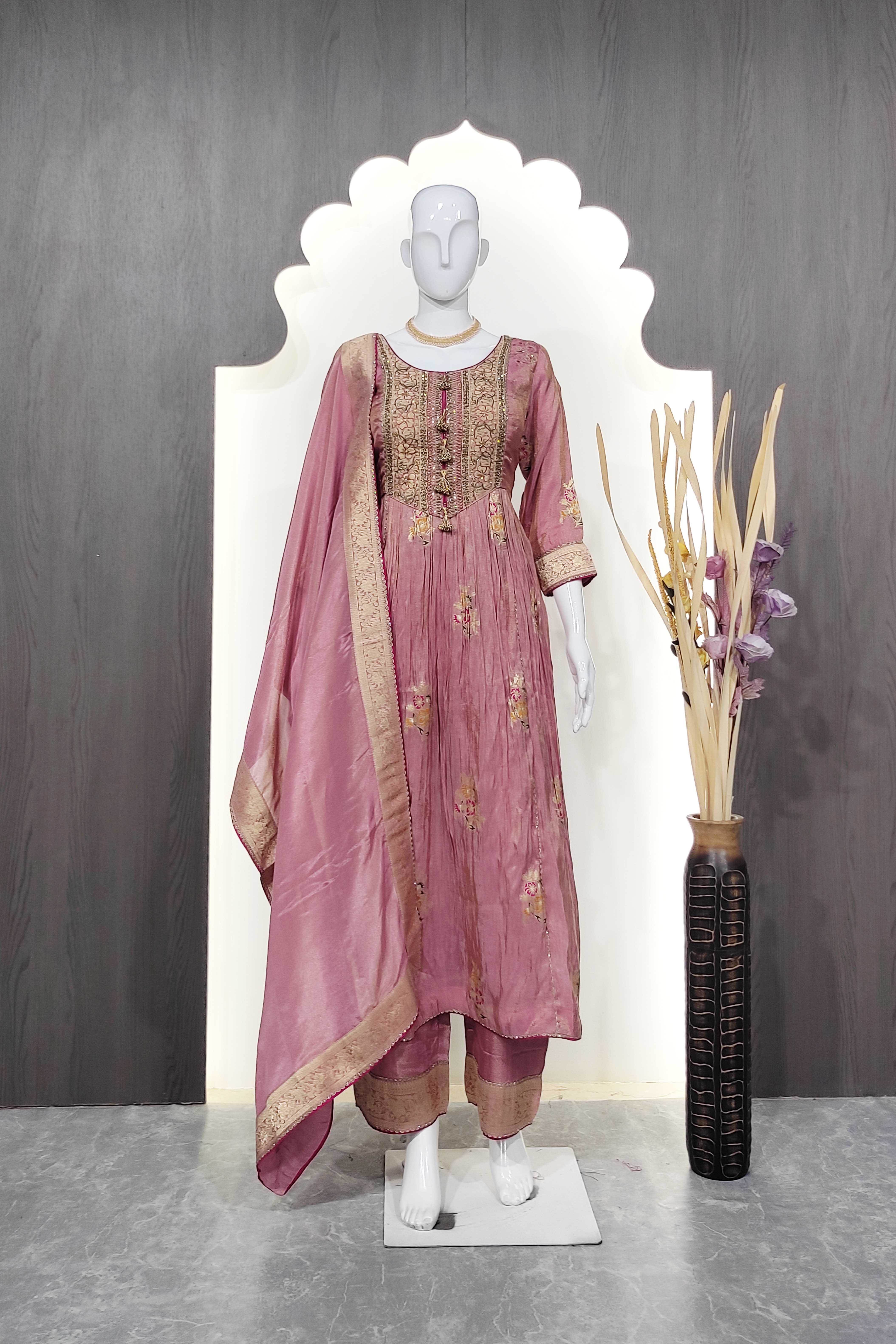 Peach Color Party Wear Designer indo Western Plazo Suit ANOKHI FASHION