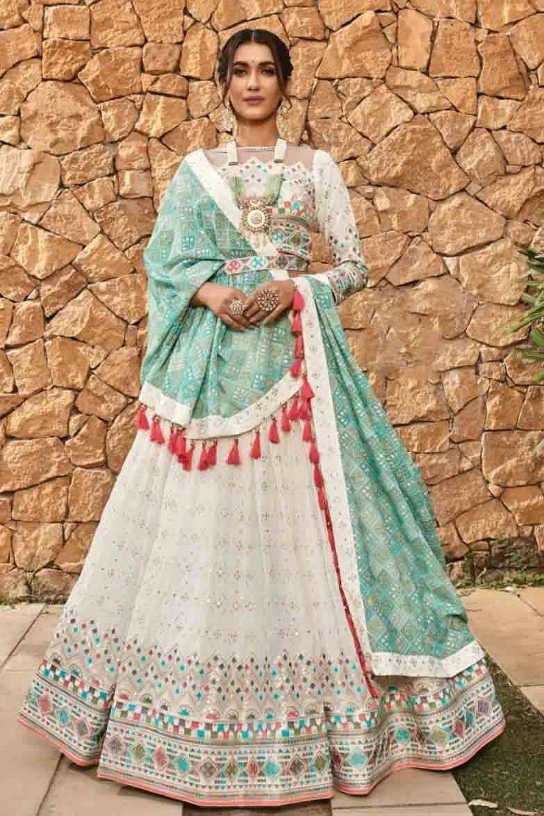 Buy Inspired From Pichawi Paintings Is This Beautiful Ice Blue Lehenga In  Resham Work With Organza Dupatta & Cutwork Details Online for Women by  HOUSE OF TUSHAOM - 4080485